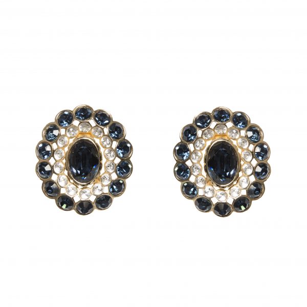 Vintage crystal stone blue oval earrings