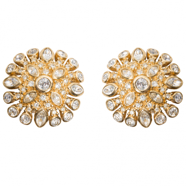 Vintage crystal flower gold earrings