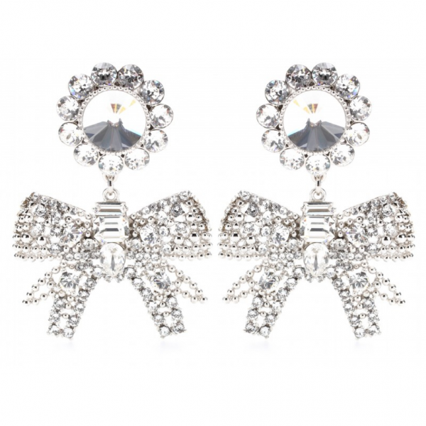 Crystal clear drop bow earrings