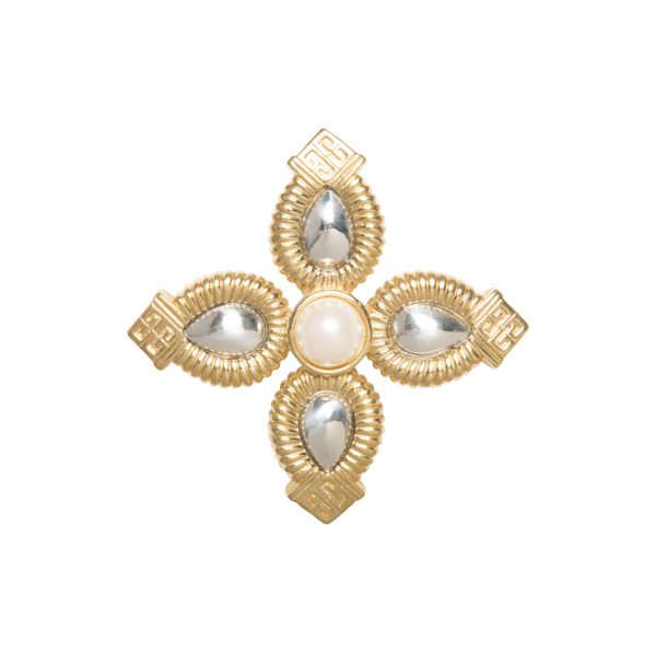 Vintage gold cross brooch with pearl detail