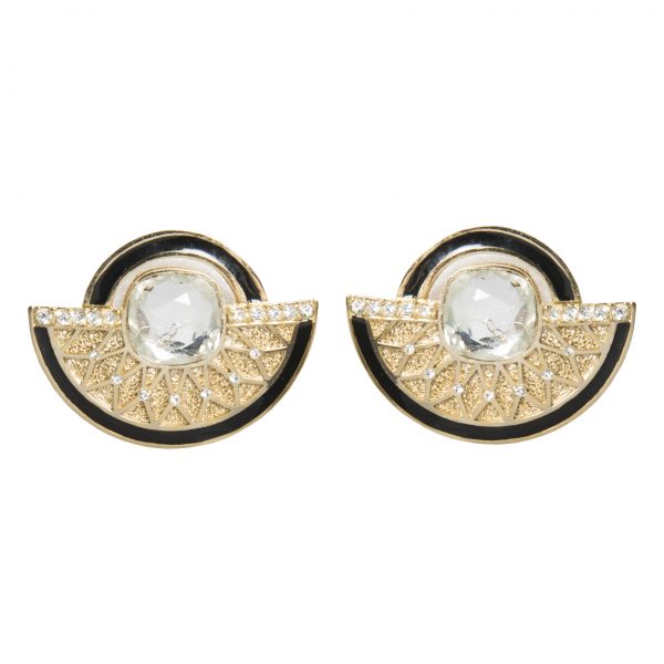 Vintage black enamel half moon earrings
