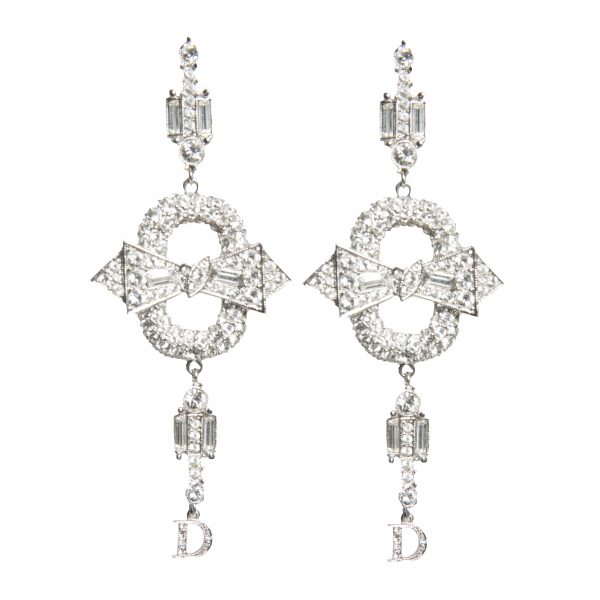 Vintage diamanté bow drop earrings