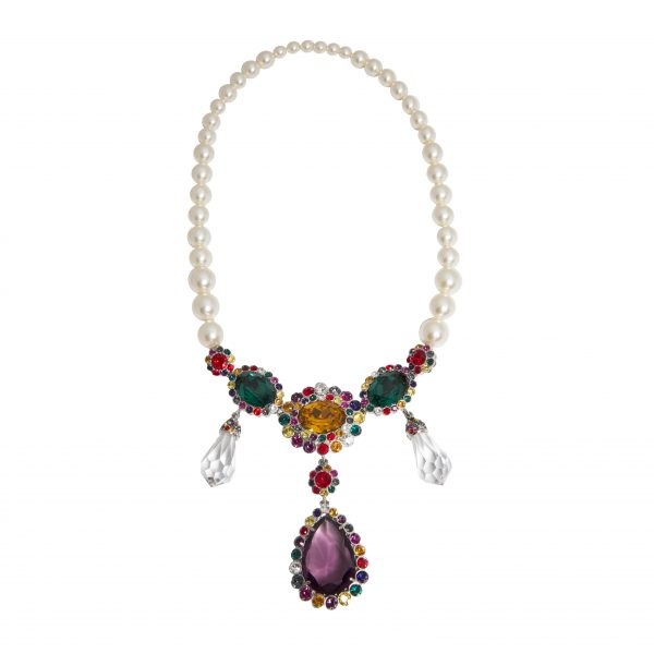 Flower colourful stone pearl necklace