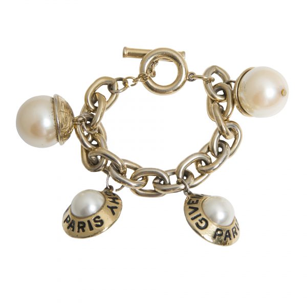 Vintage pearl charm gold bracelet