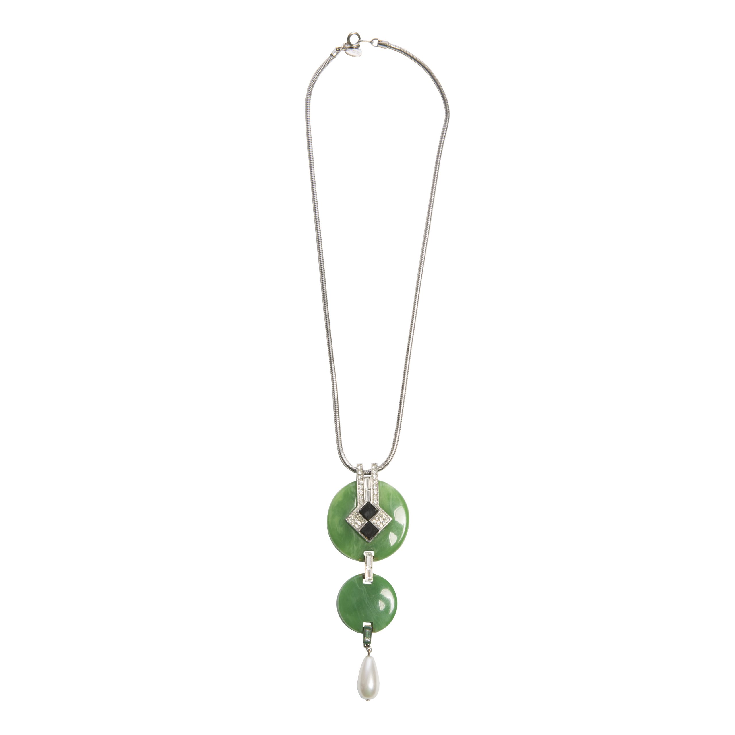 Vintage green stone silver necklace