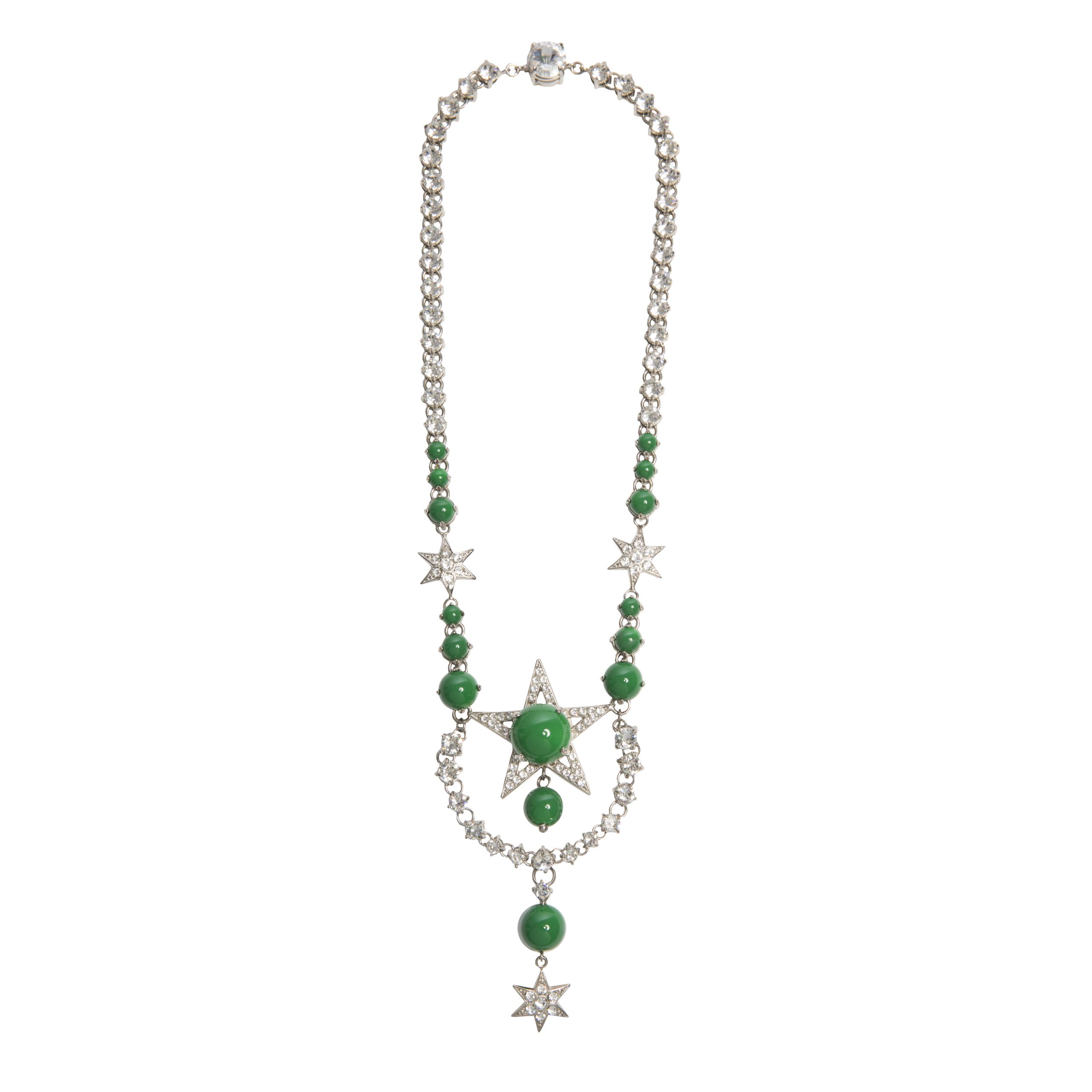 Green stone drop star necklace