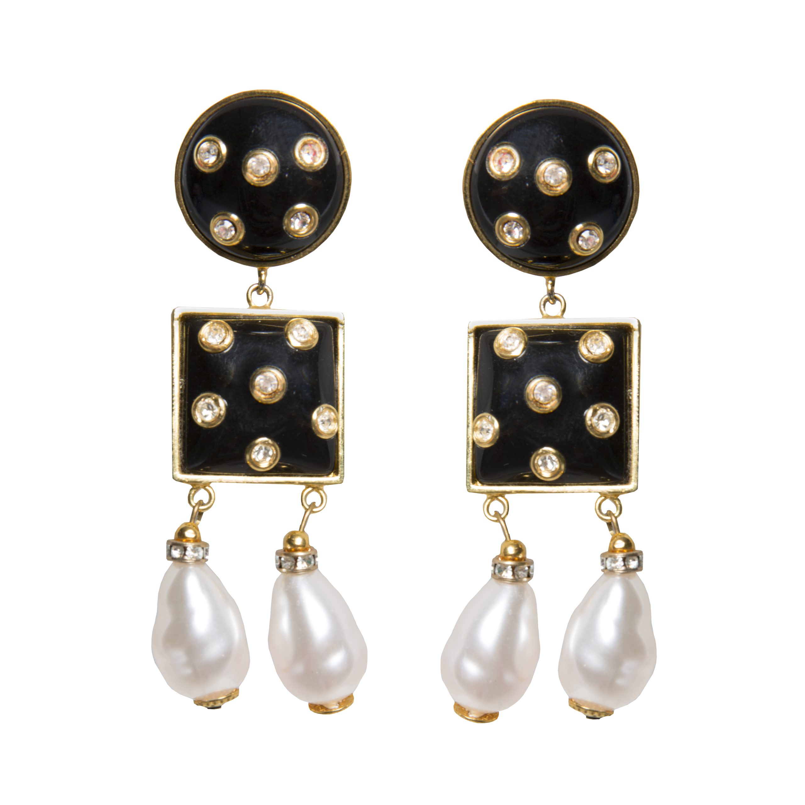 Vintage black enamel square dangle earrings