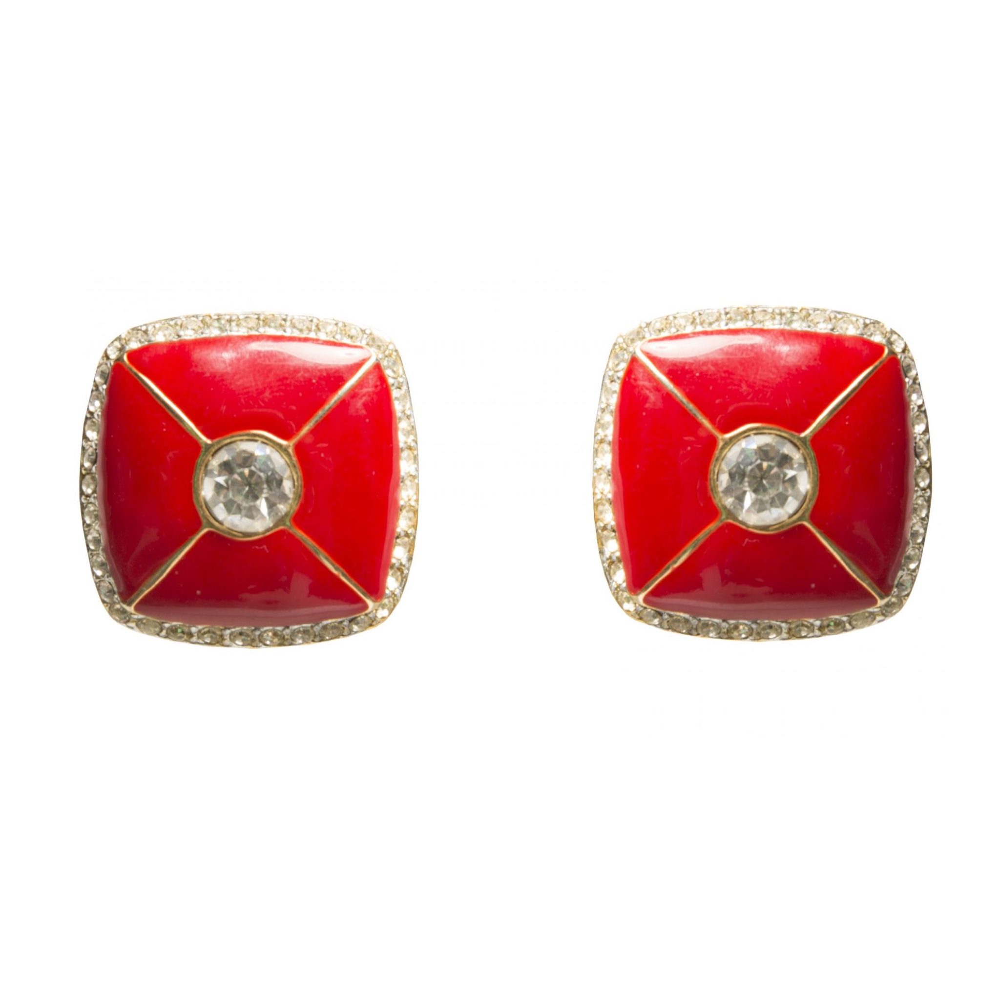 Vintage red enamel square earrings