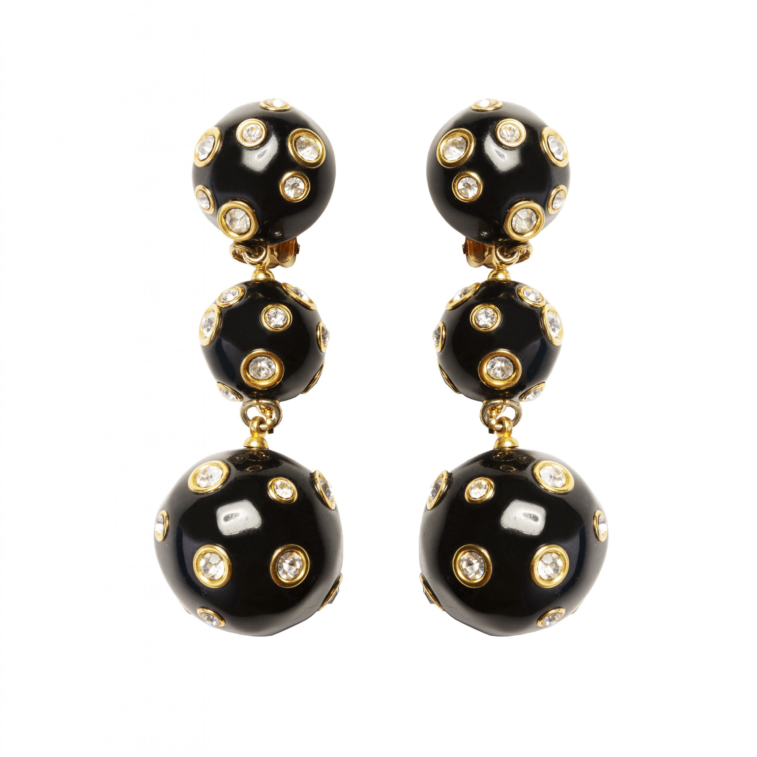 Vintage black enamel dangle crystal earrings