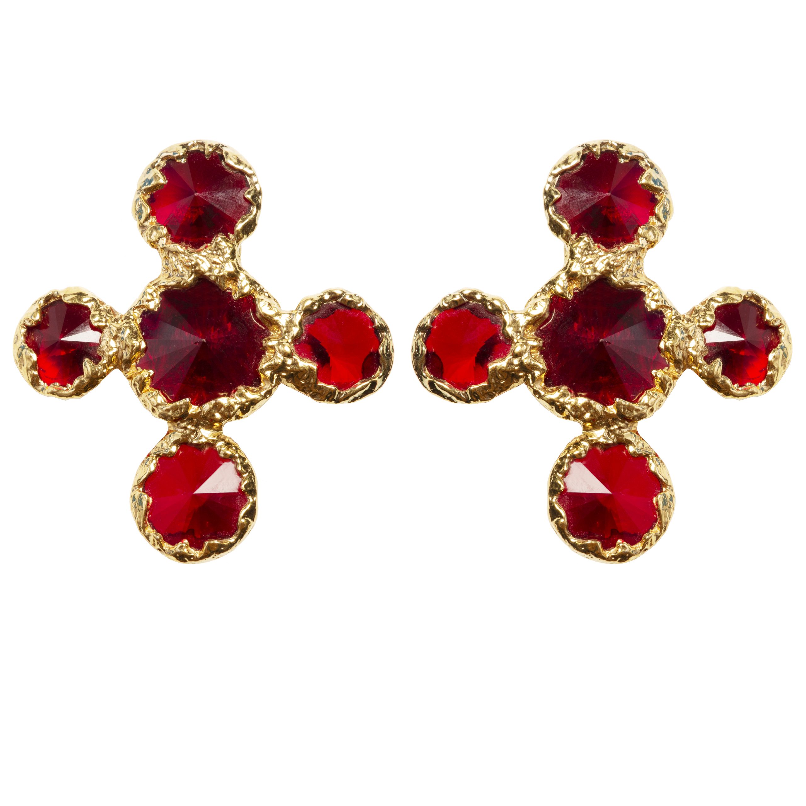 Vintage red crystal cross earrings