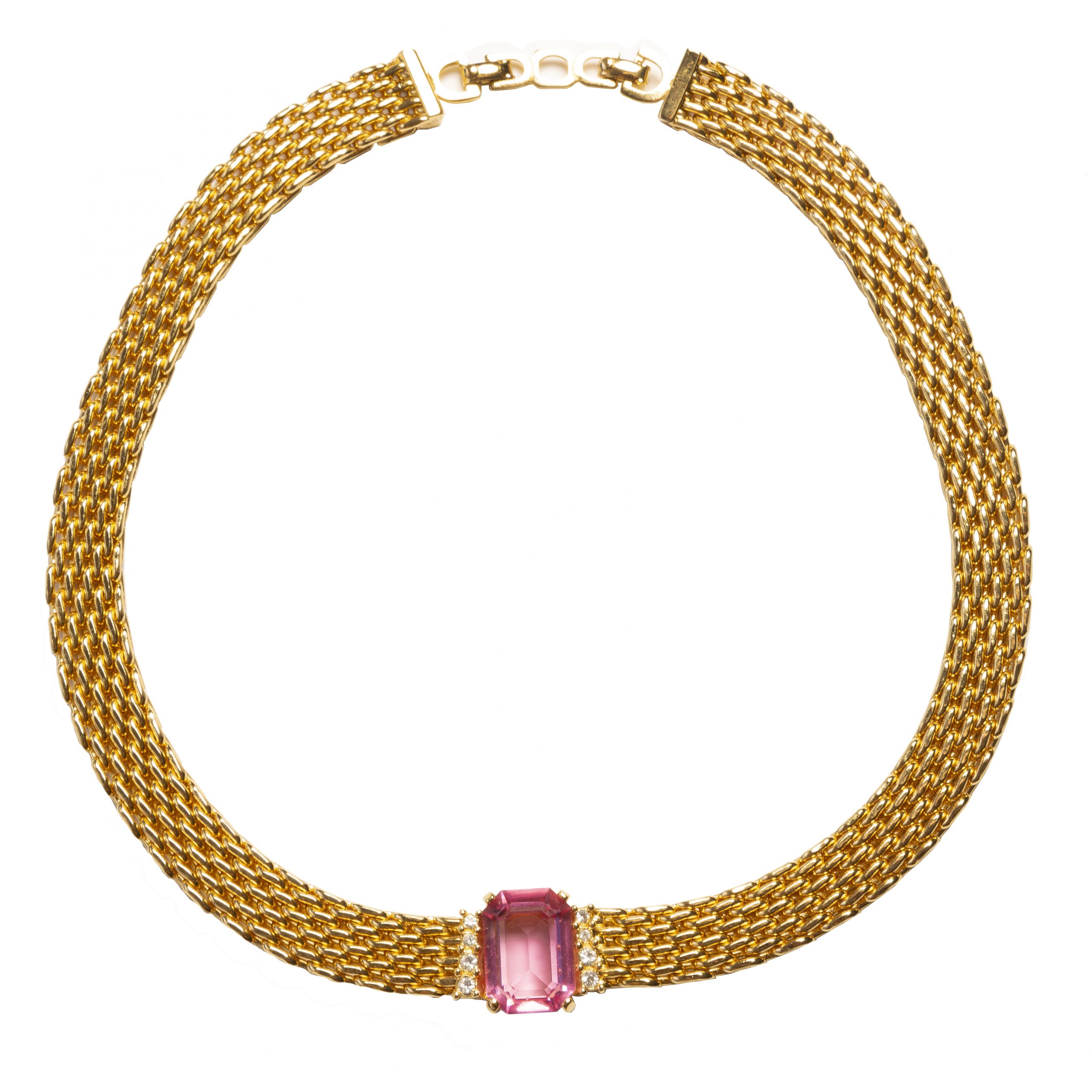 Vintage pink stone gold necklace