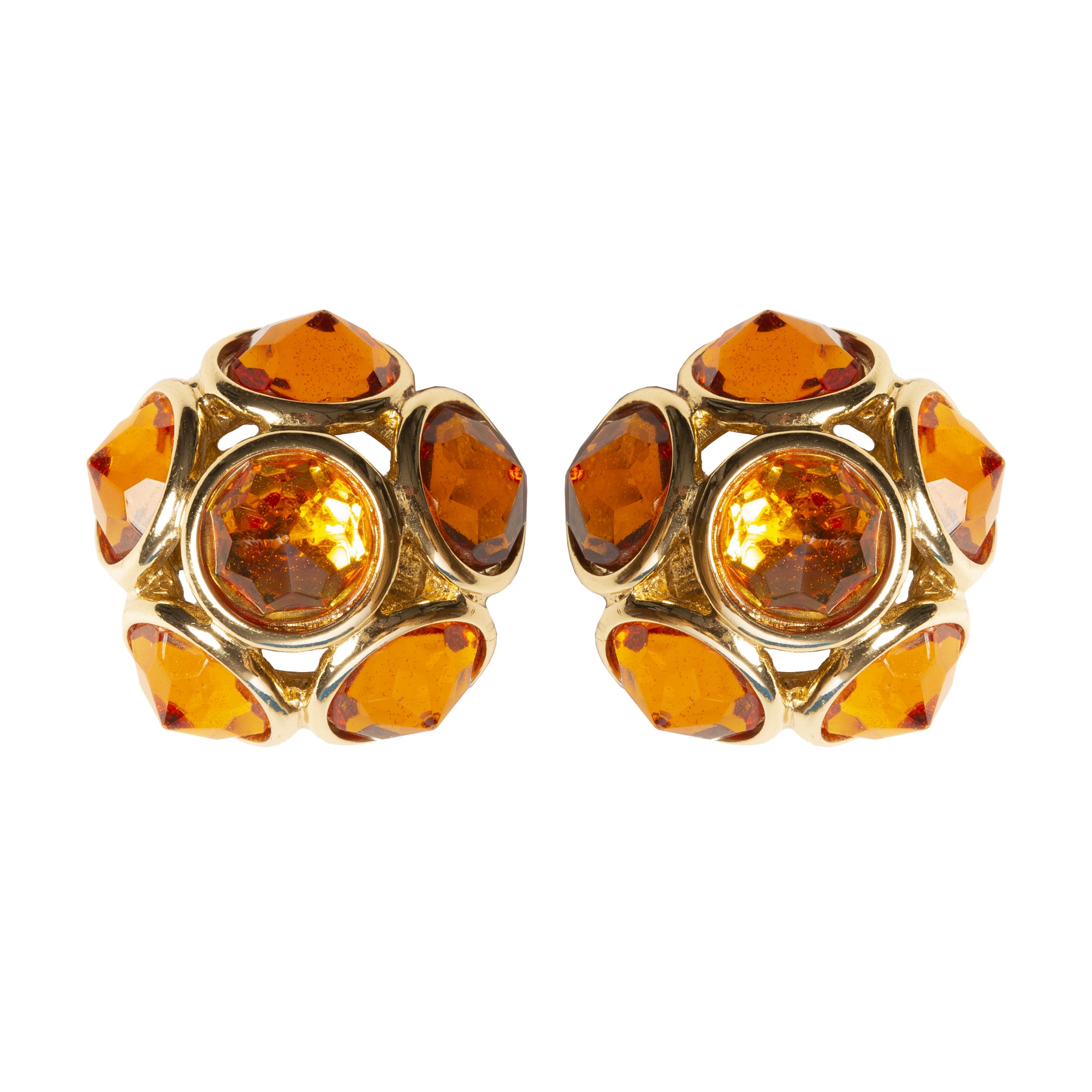 Vintage faced orange stones round earrings