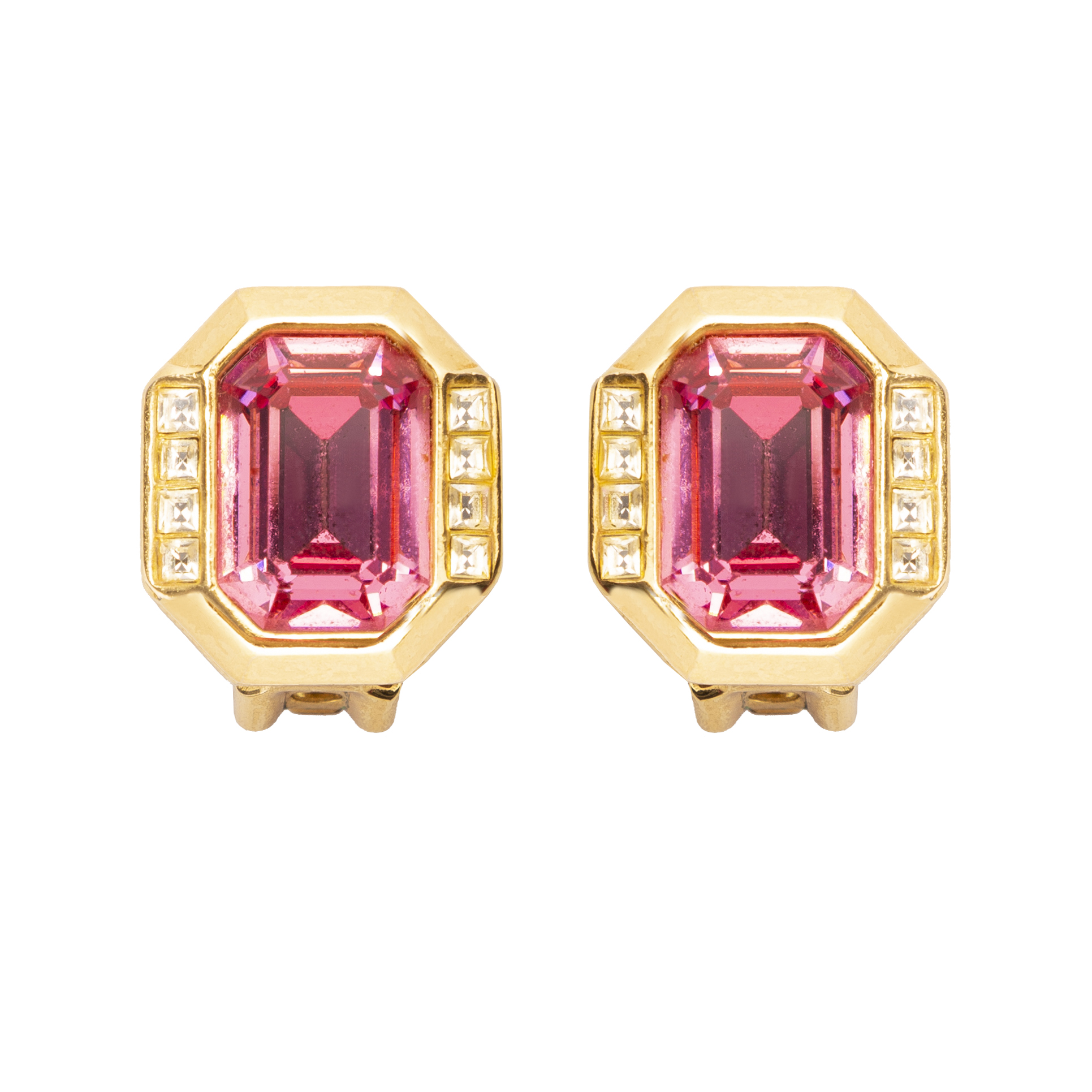 Vintage pink stone gold earrings