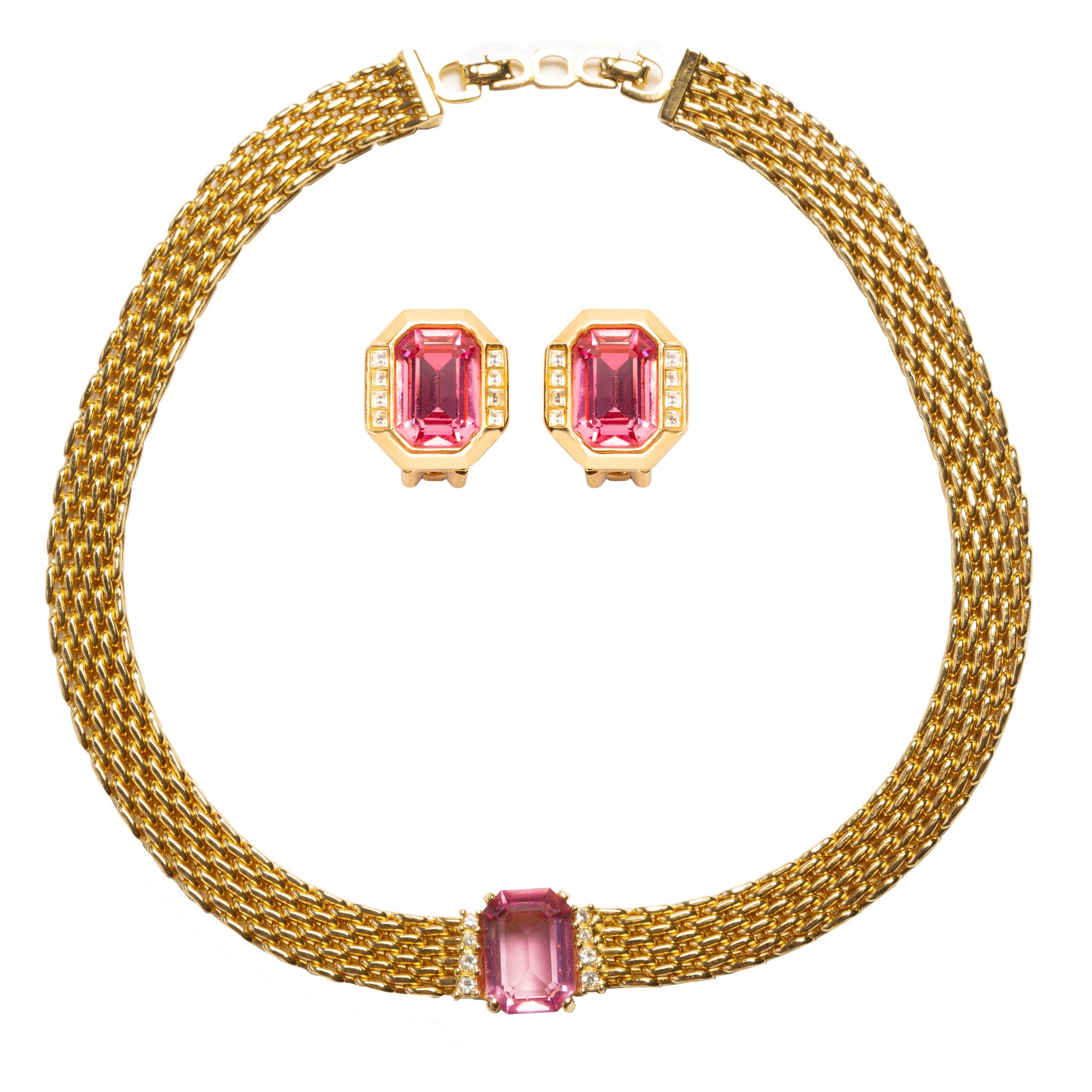 Vintage pink stone gold two piece set