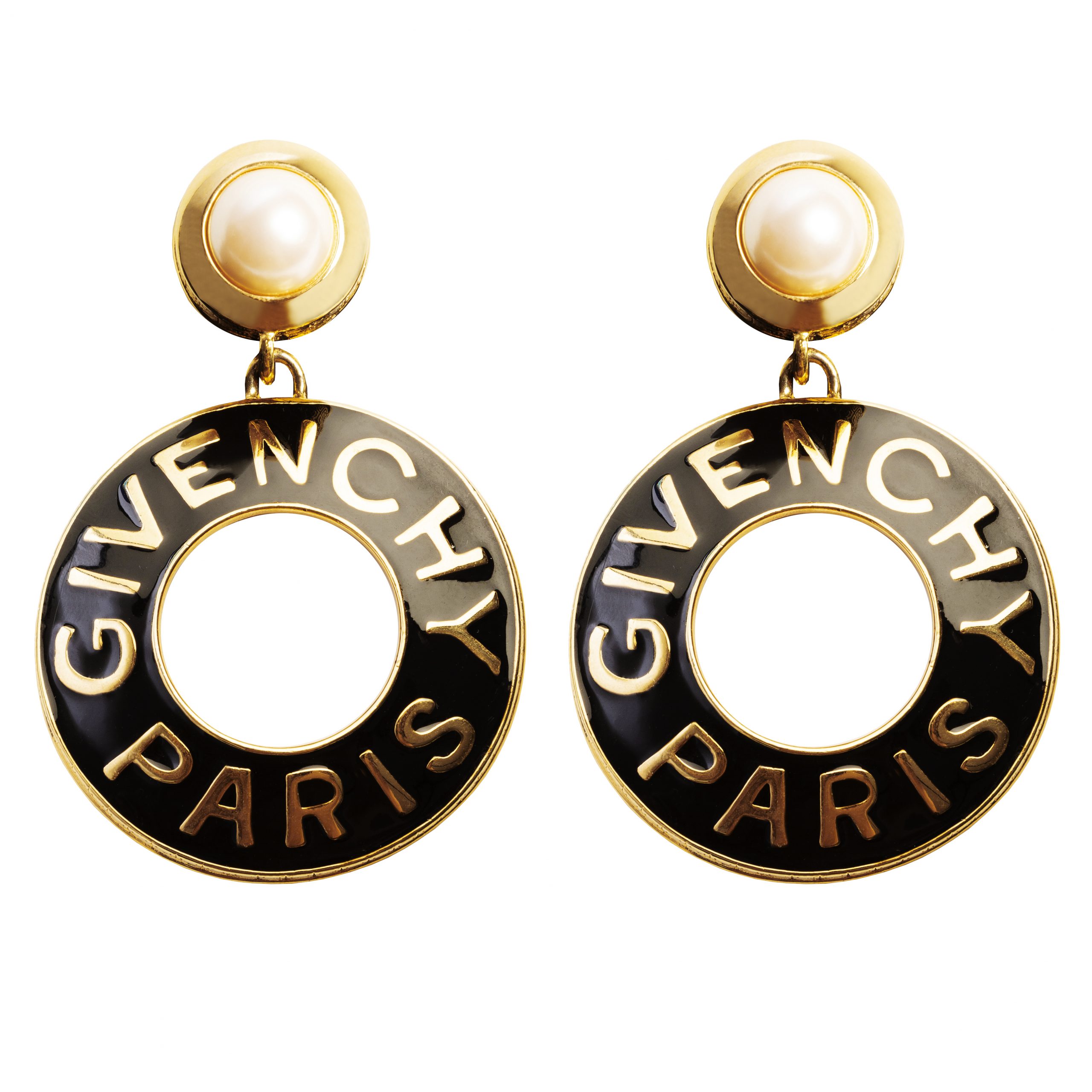 Vintage statement black enamel hoop earrings