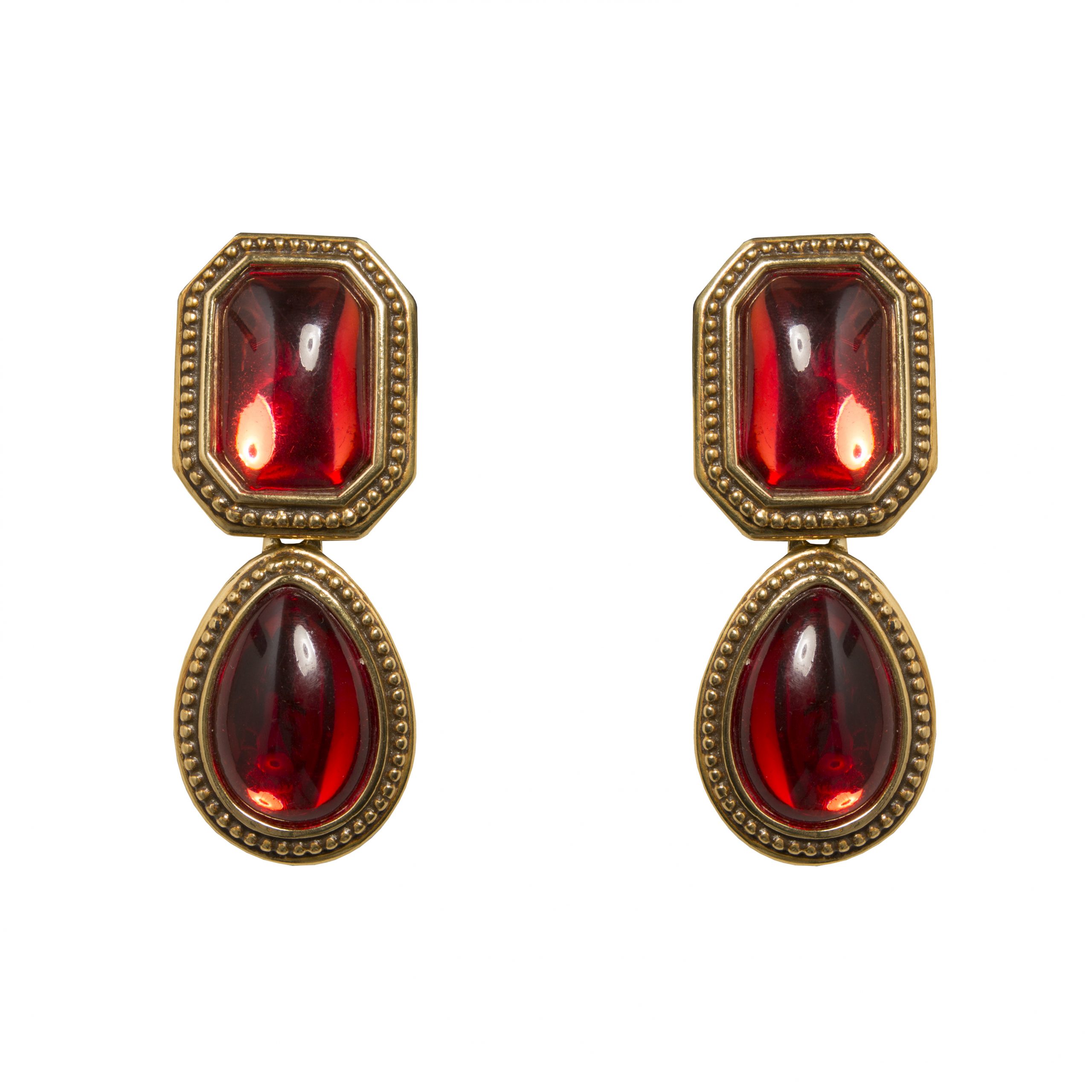 Vintage red glass cabochon earrings