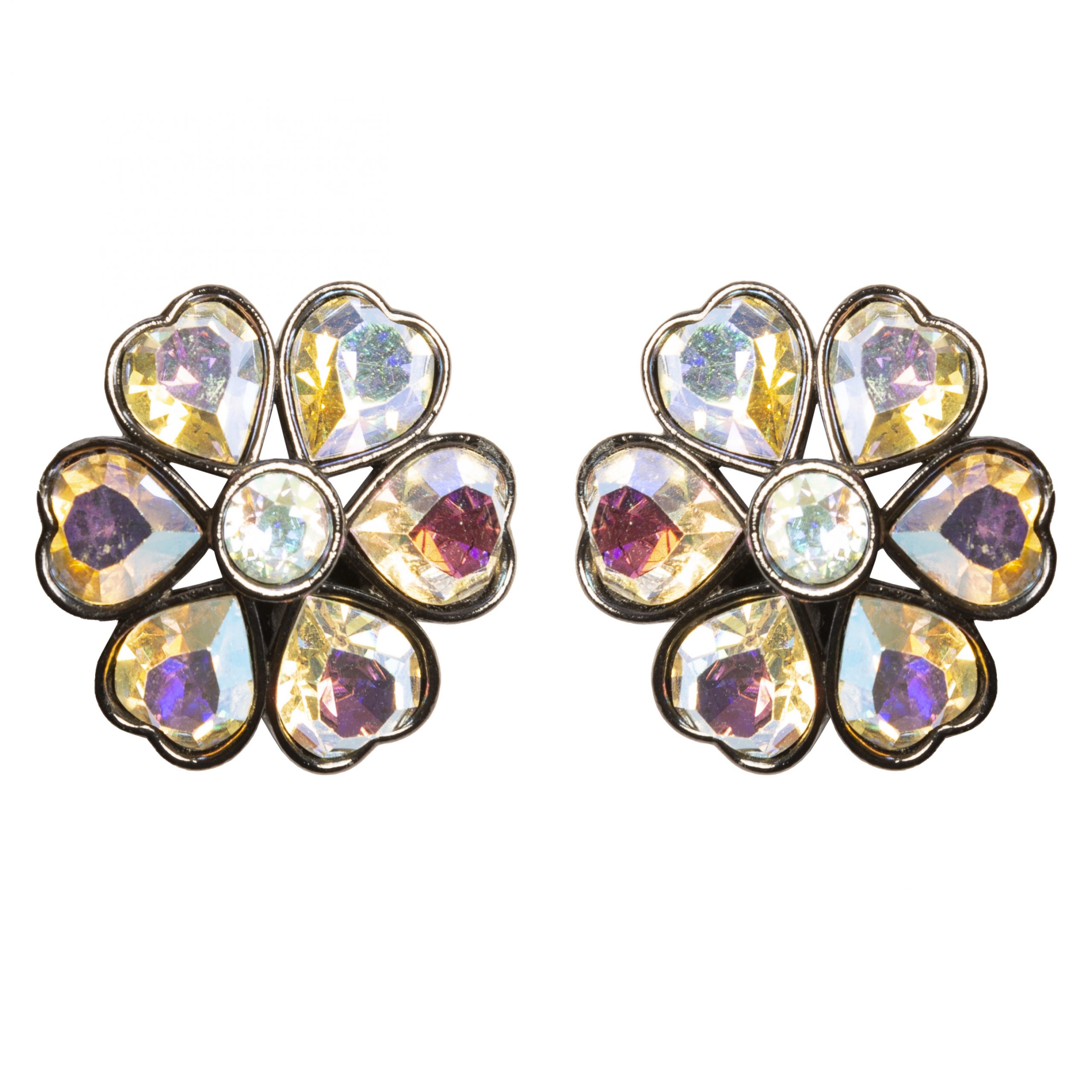 Vintage crystal flower black tone earrings
