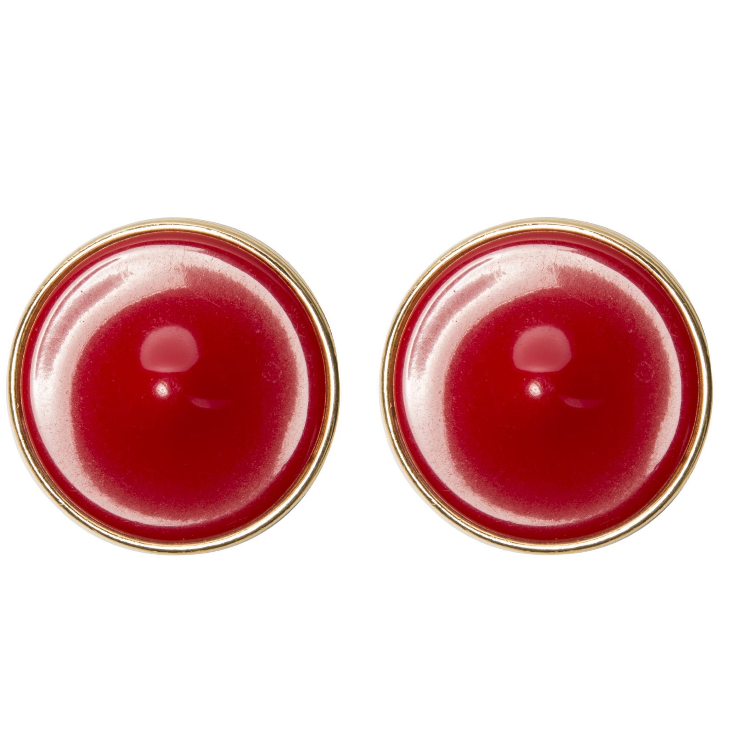 Vintage deep red enamel round earrings