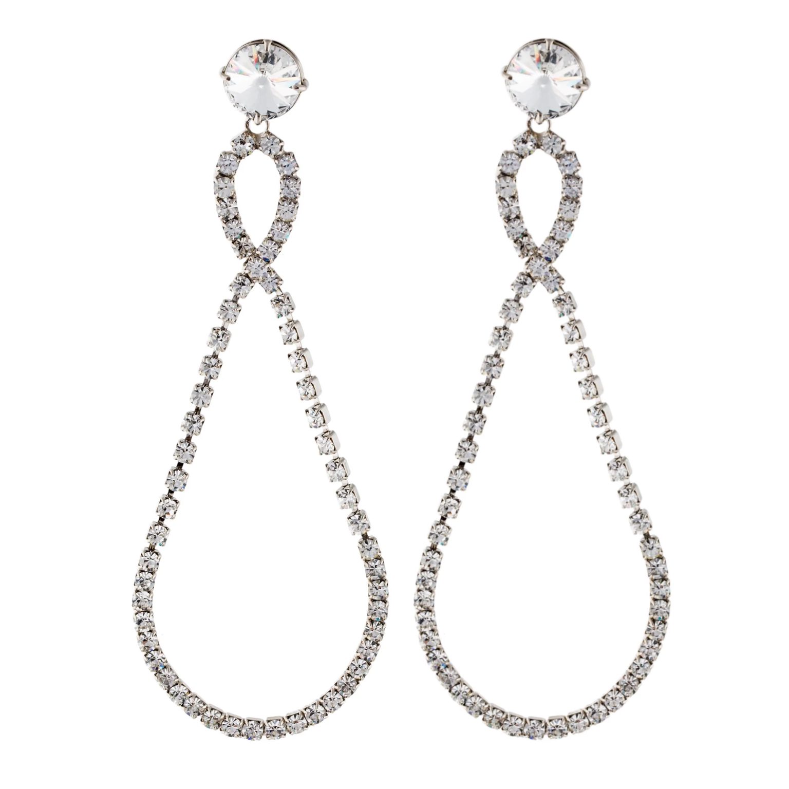 Silver large crystal teardrop earrings