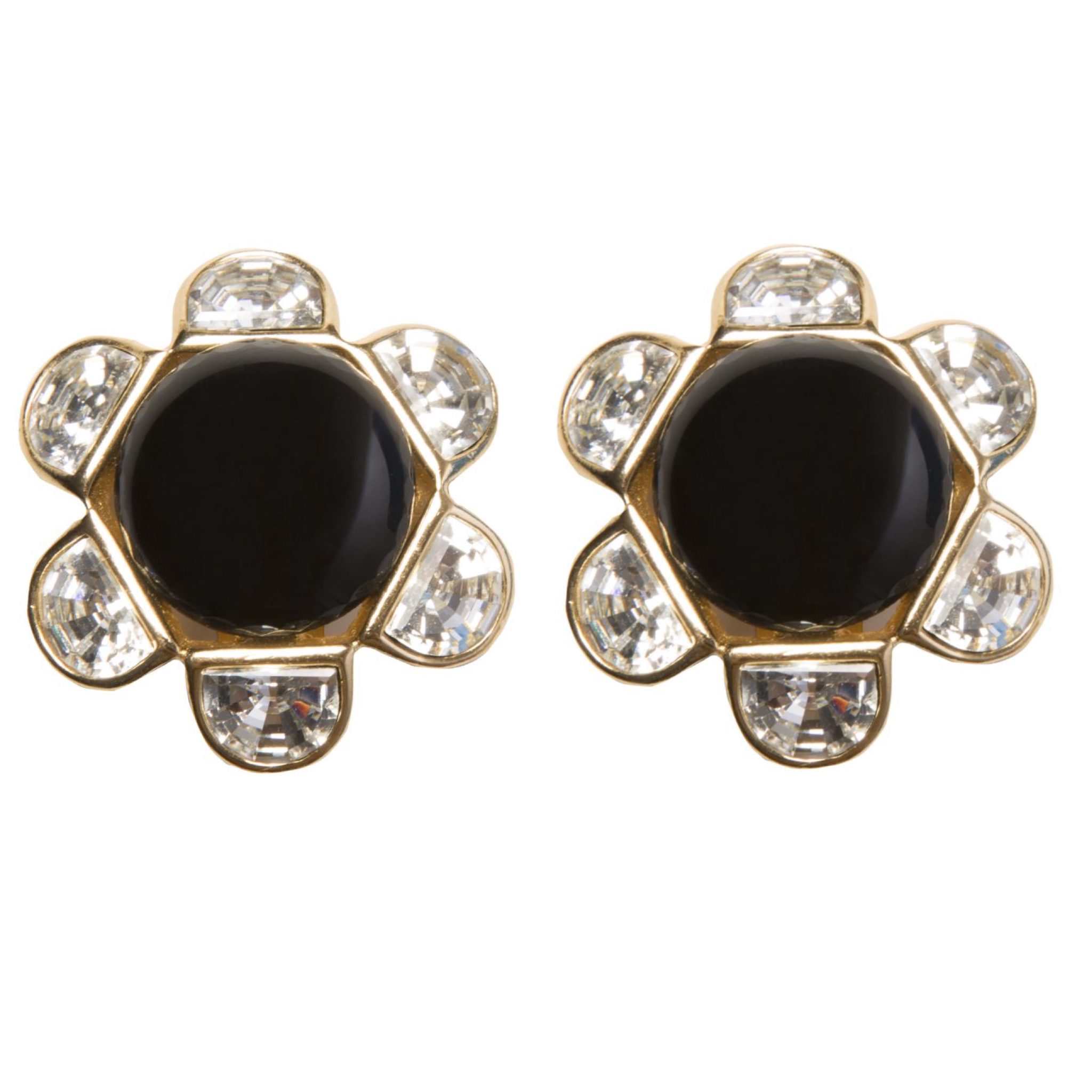 Vintage black enamel flower earrings