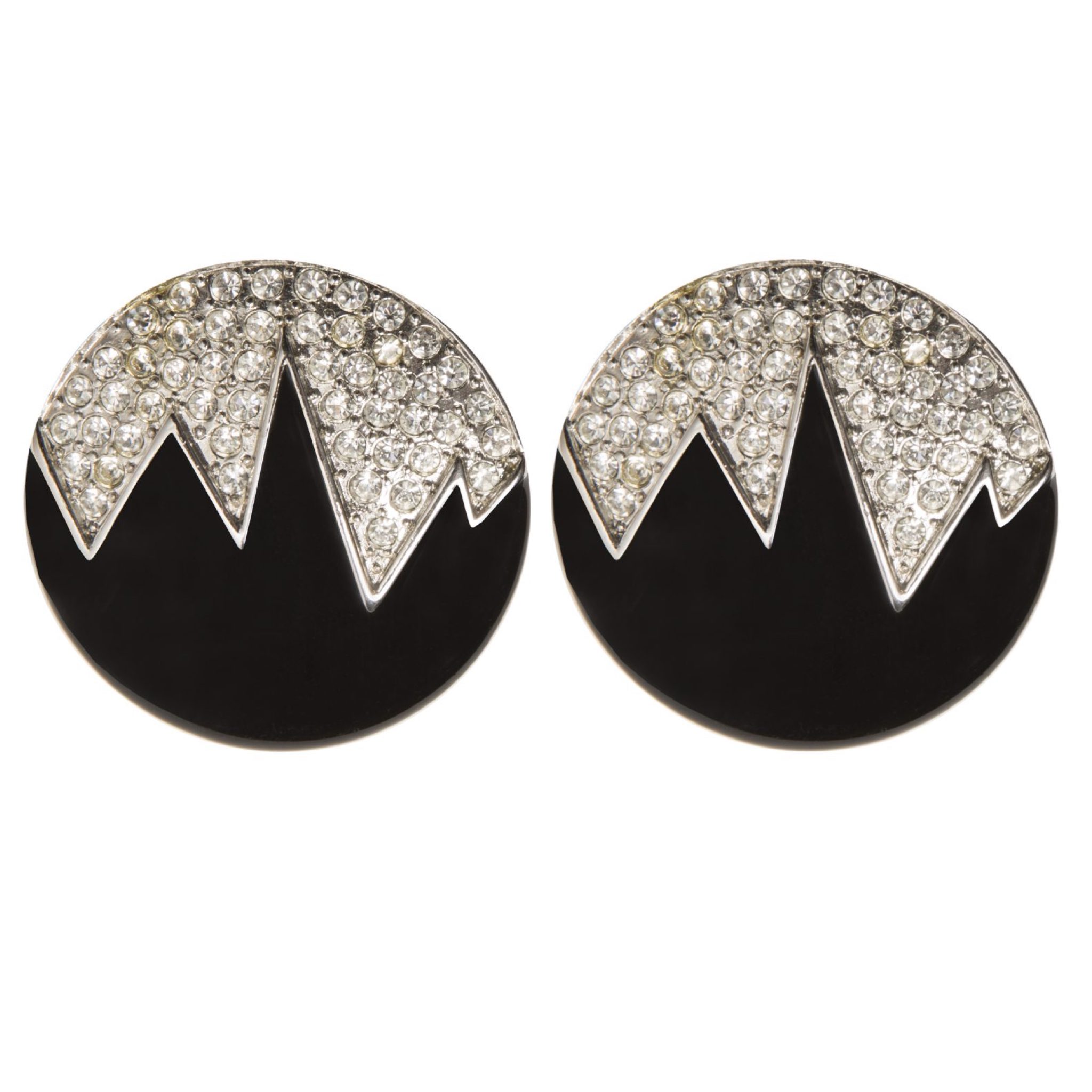 Vintage black enamel zigzag earrings