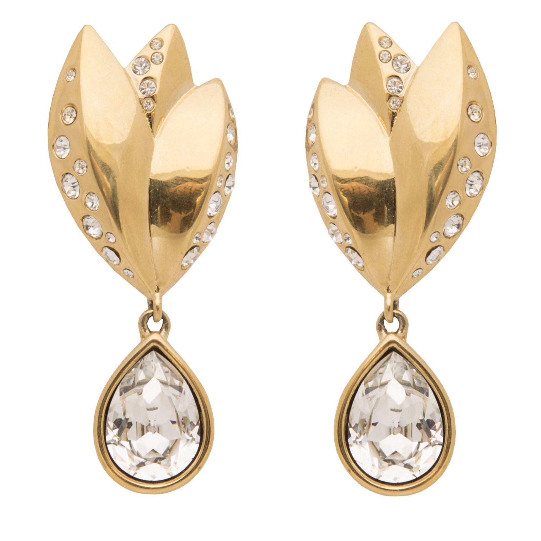 Vintage gold drop crystal flower earrings