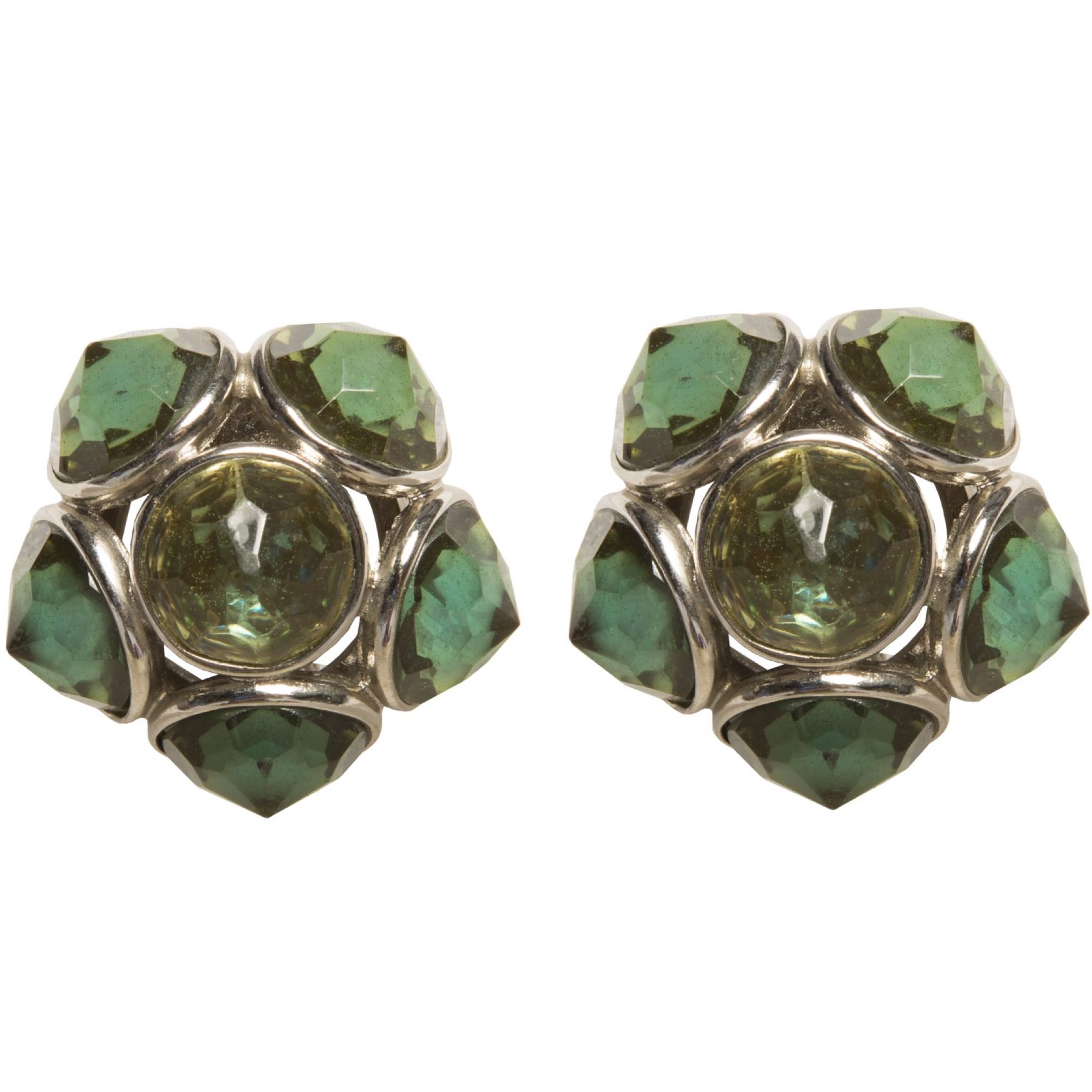 Vintage faced green stones round earrings