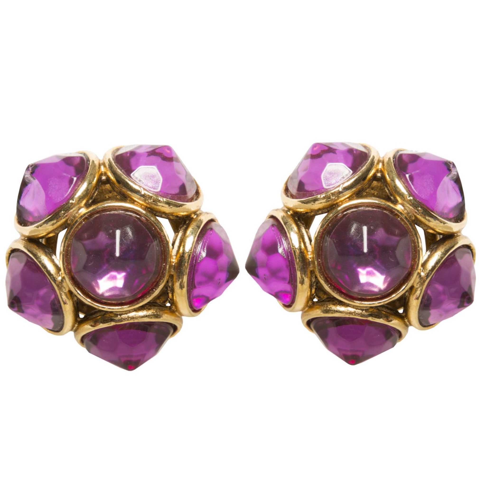 Vintage faced purple stones round earrings