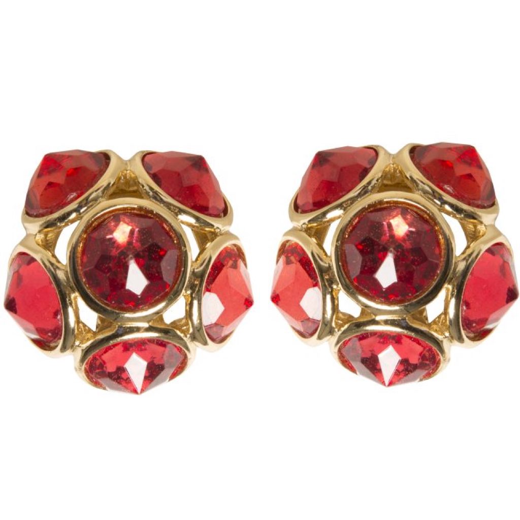 Vintage faced red stones round earrings