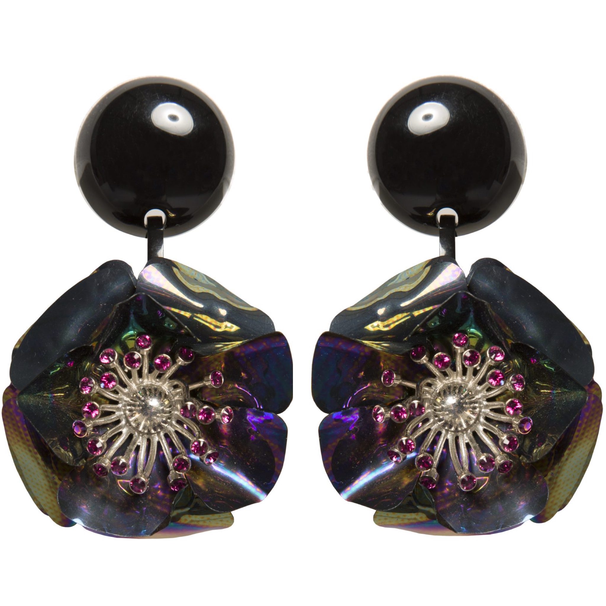 Black statement flower plexi earrings