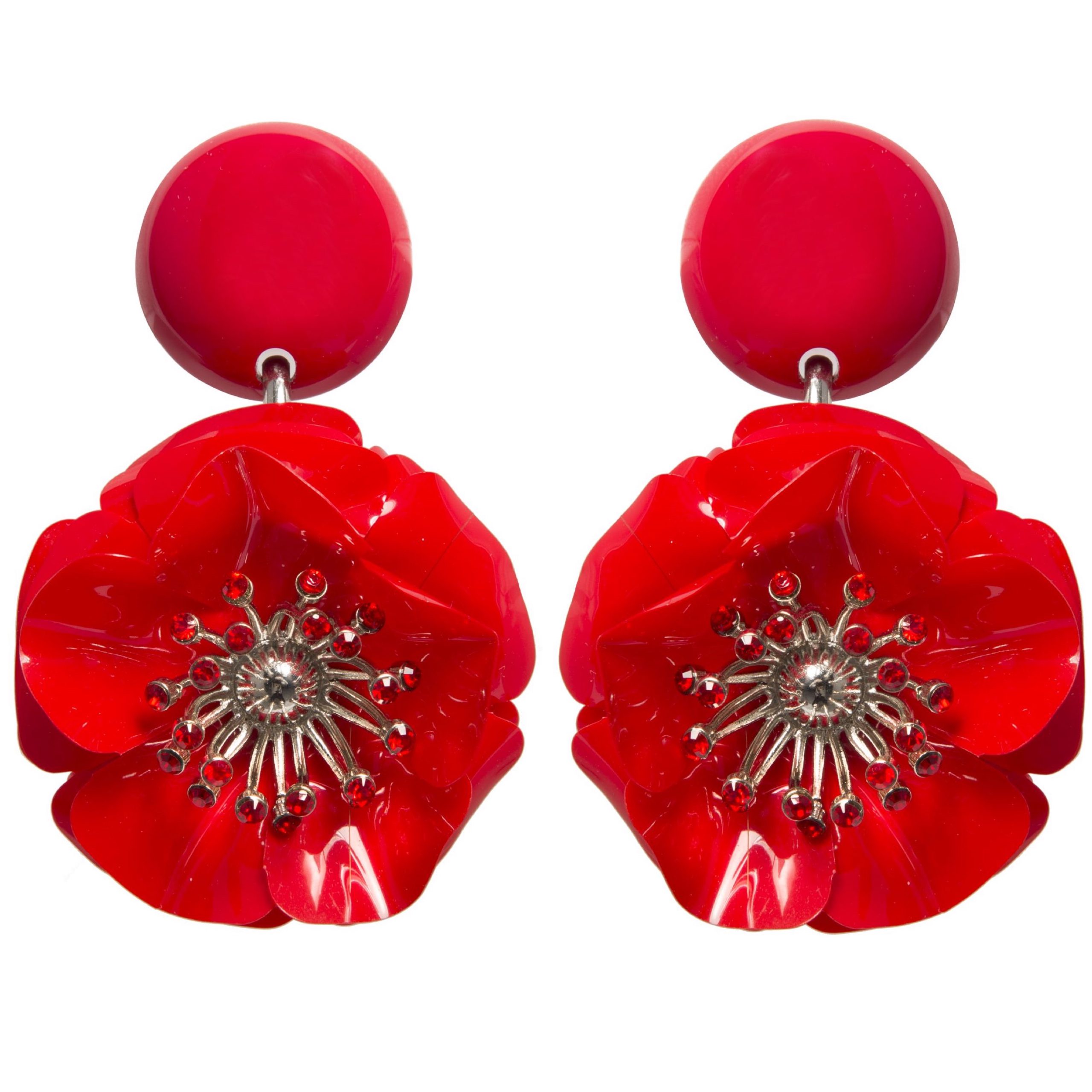 Red statement flower plexi earrings