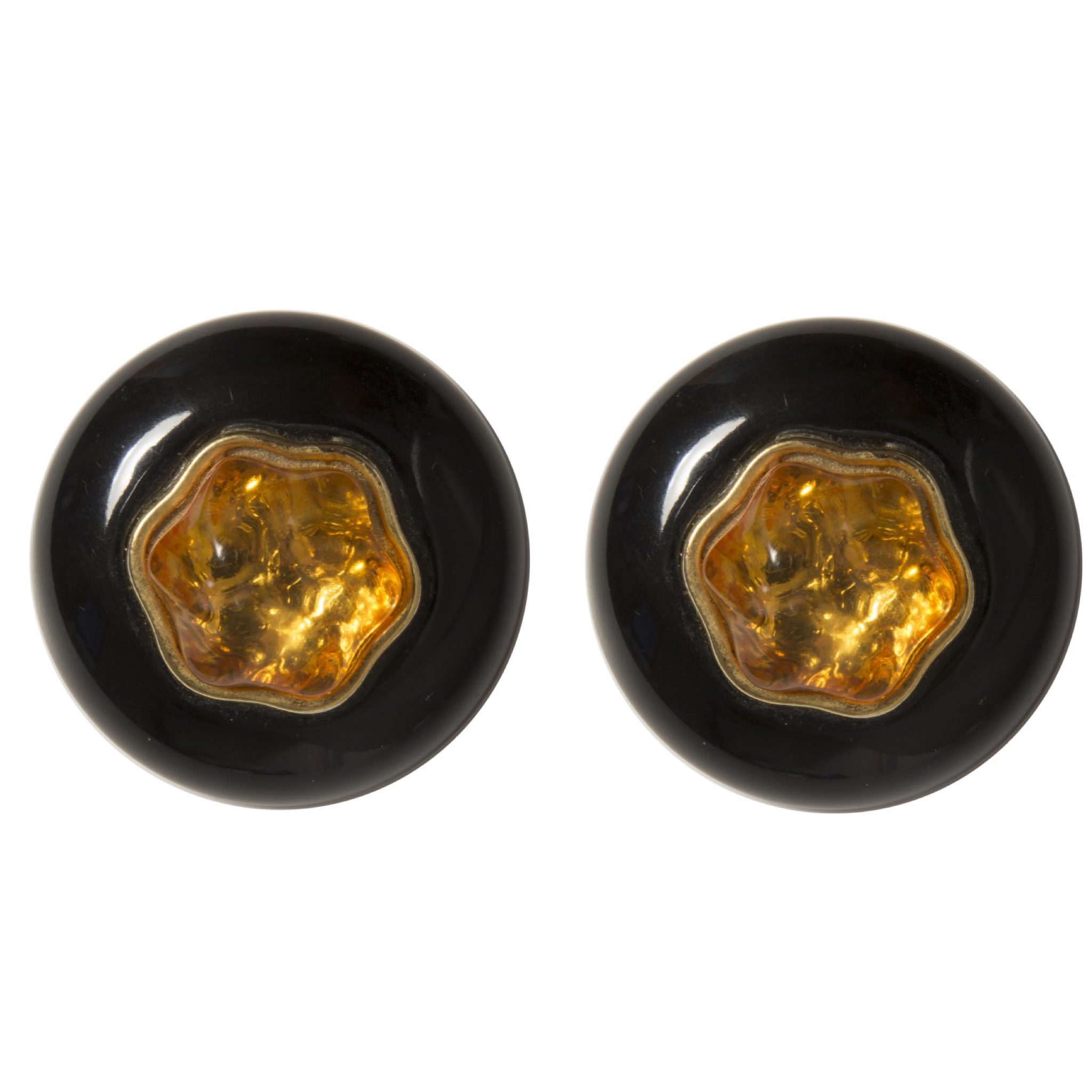 Vintage black enamel orange stone earrings