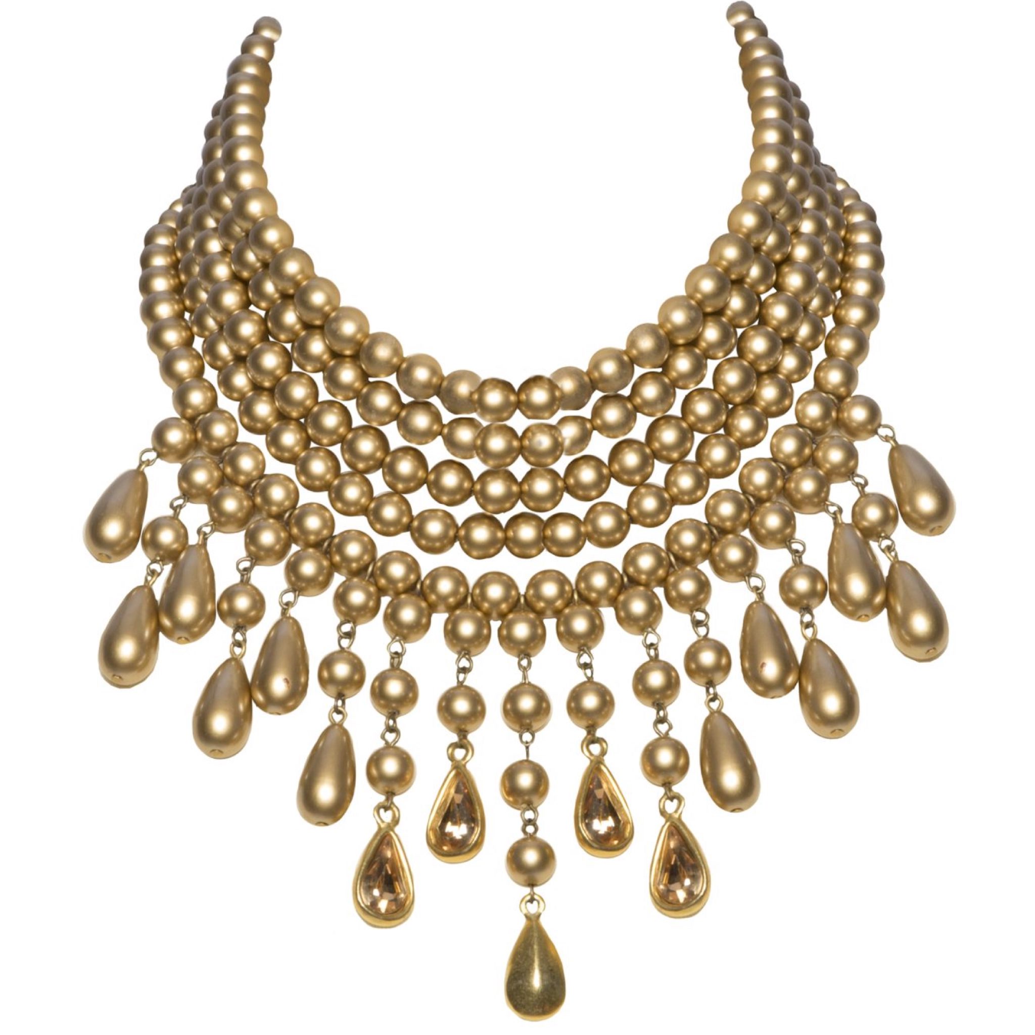 Vintage gold pearl string collar necklace