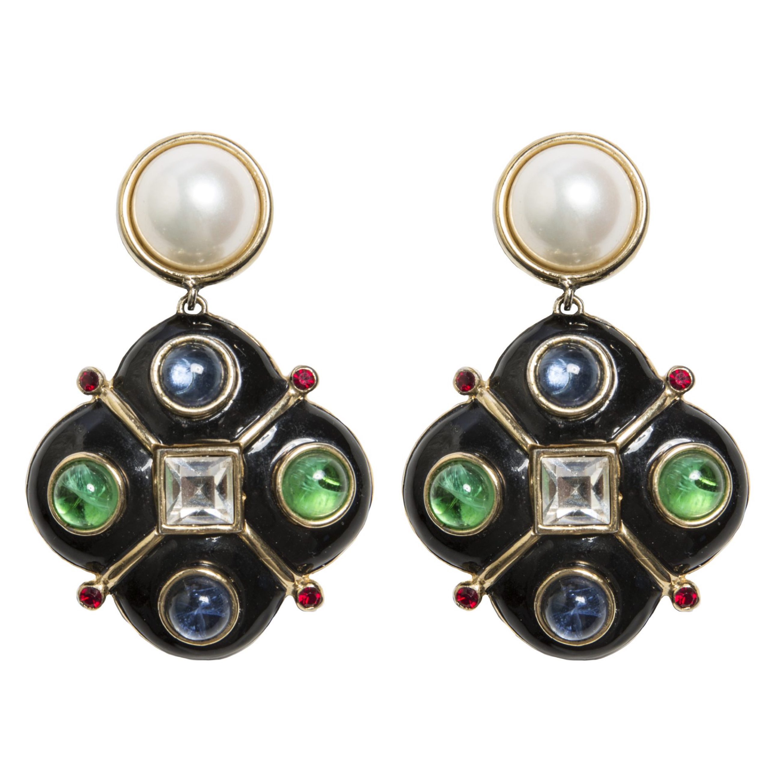 Vintage black enamel colour stones earrings