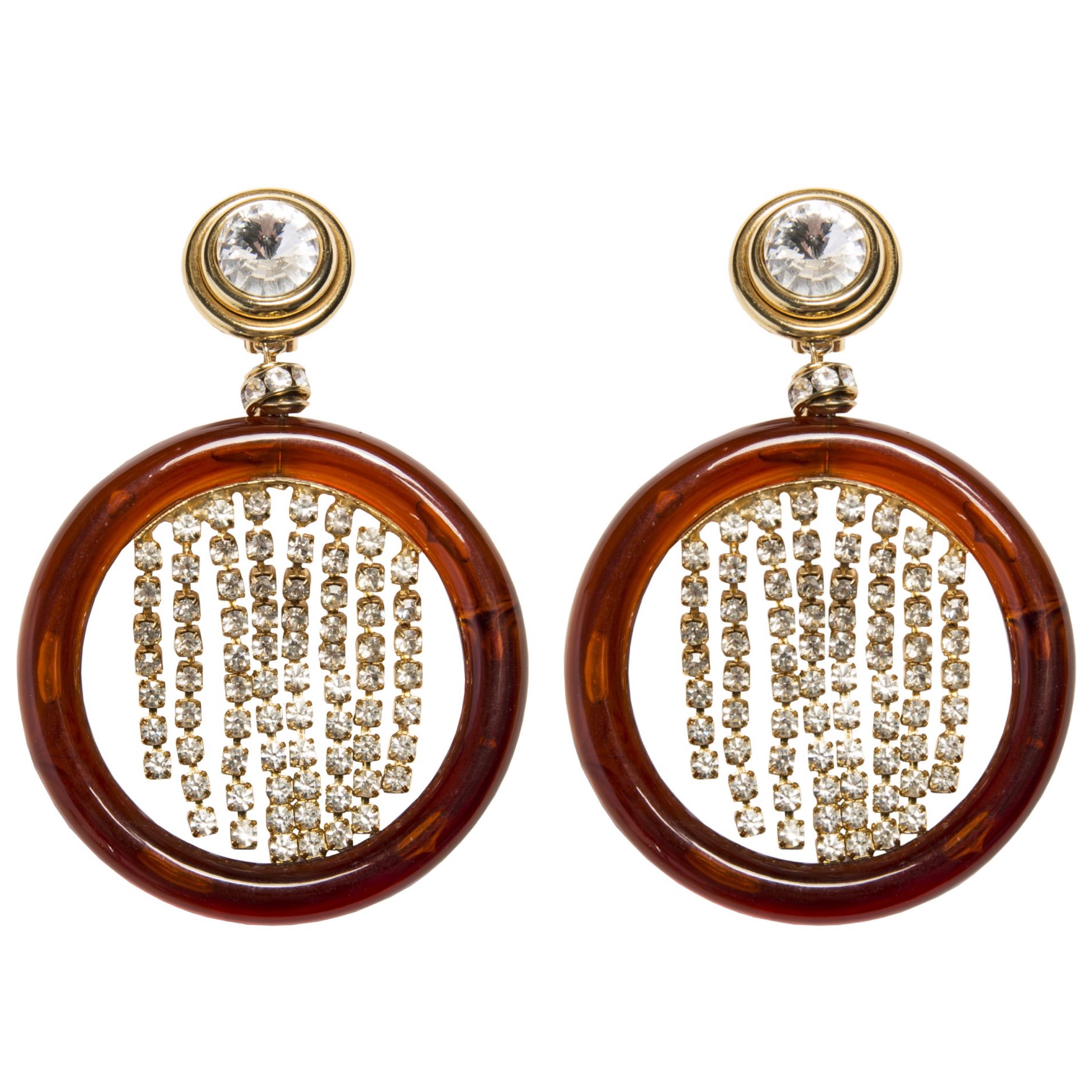 Vintage brown earrings with rhinestones