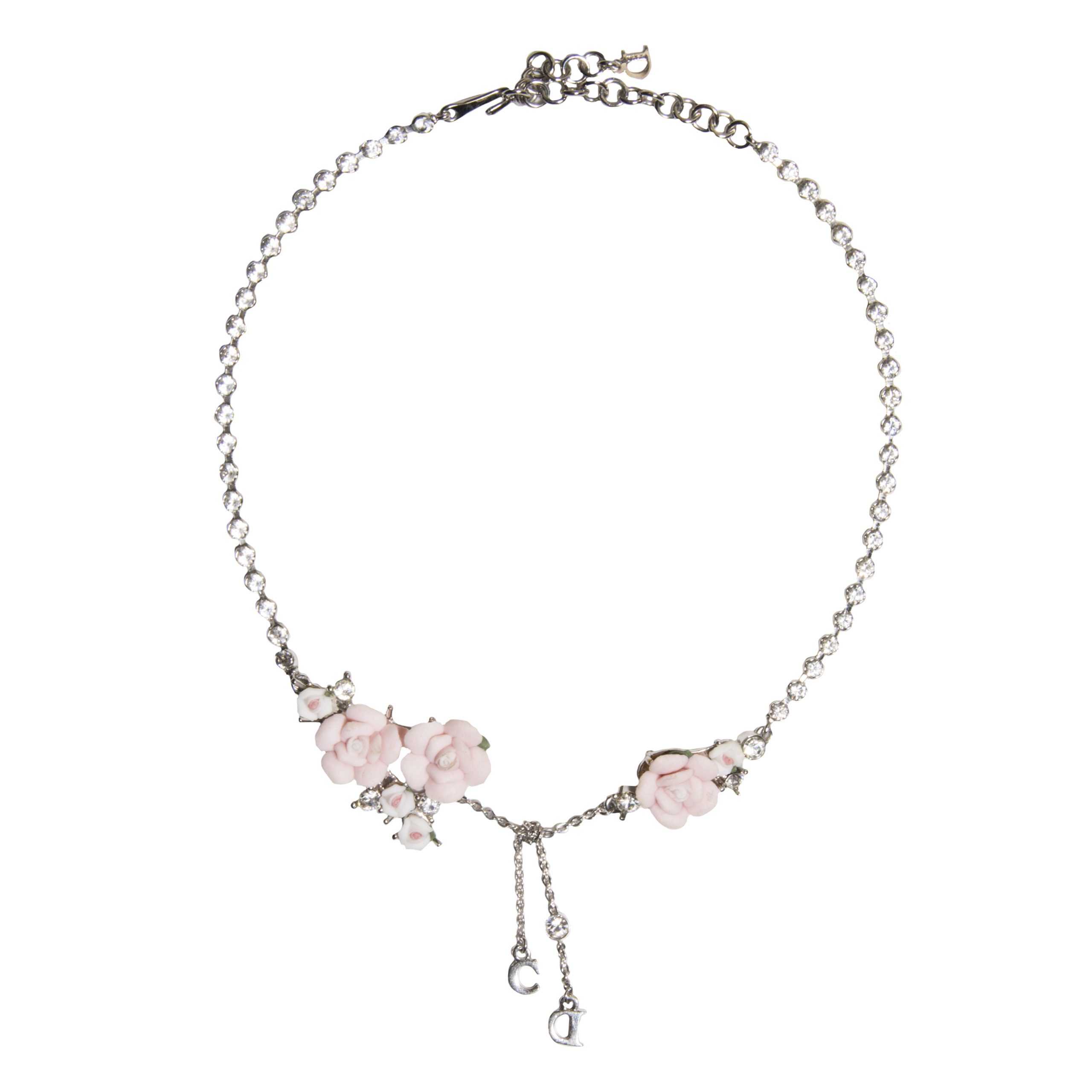 Vintage baby pink enamel rose necklace