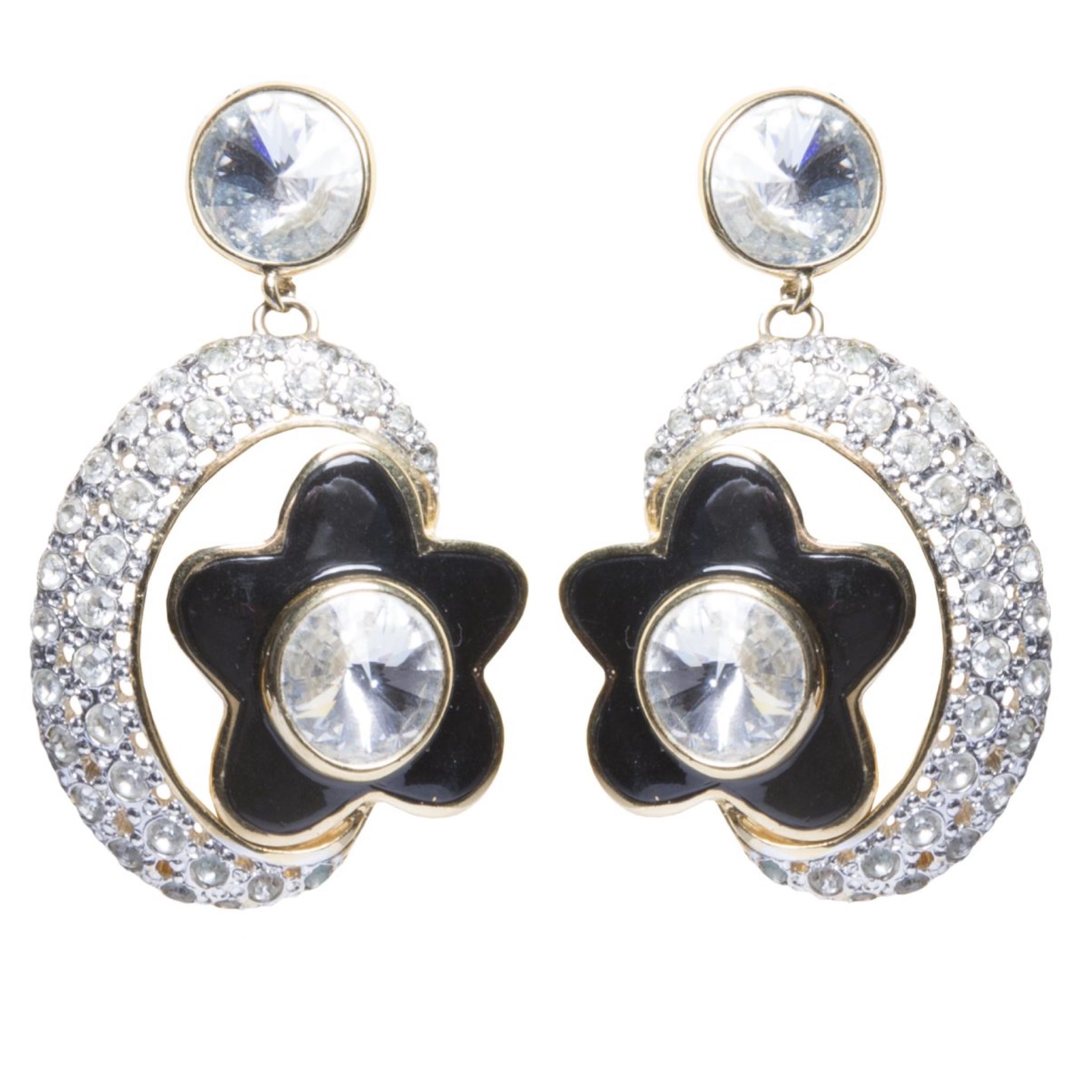 Vintage crystal hoop flower earrings