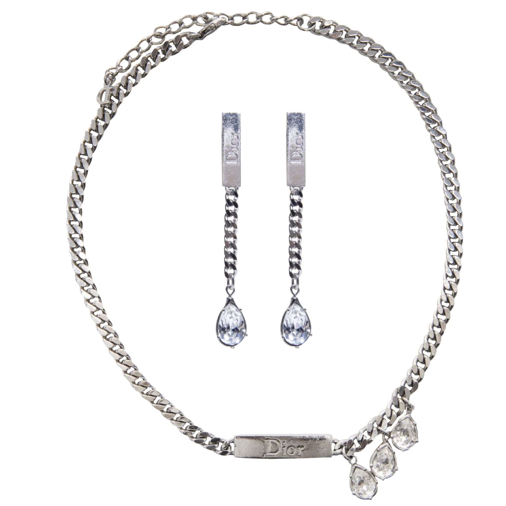 Vintage silver chain set with crystal drops
