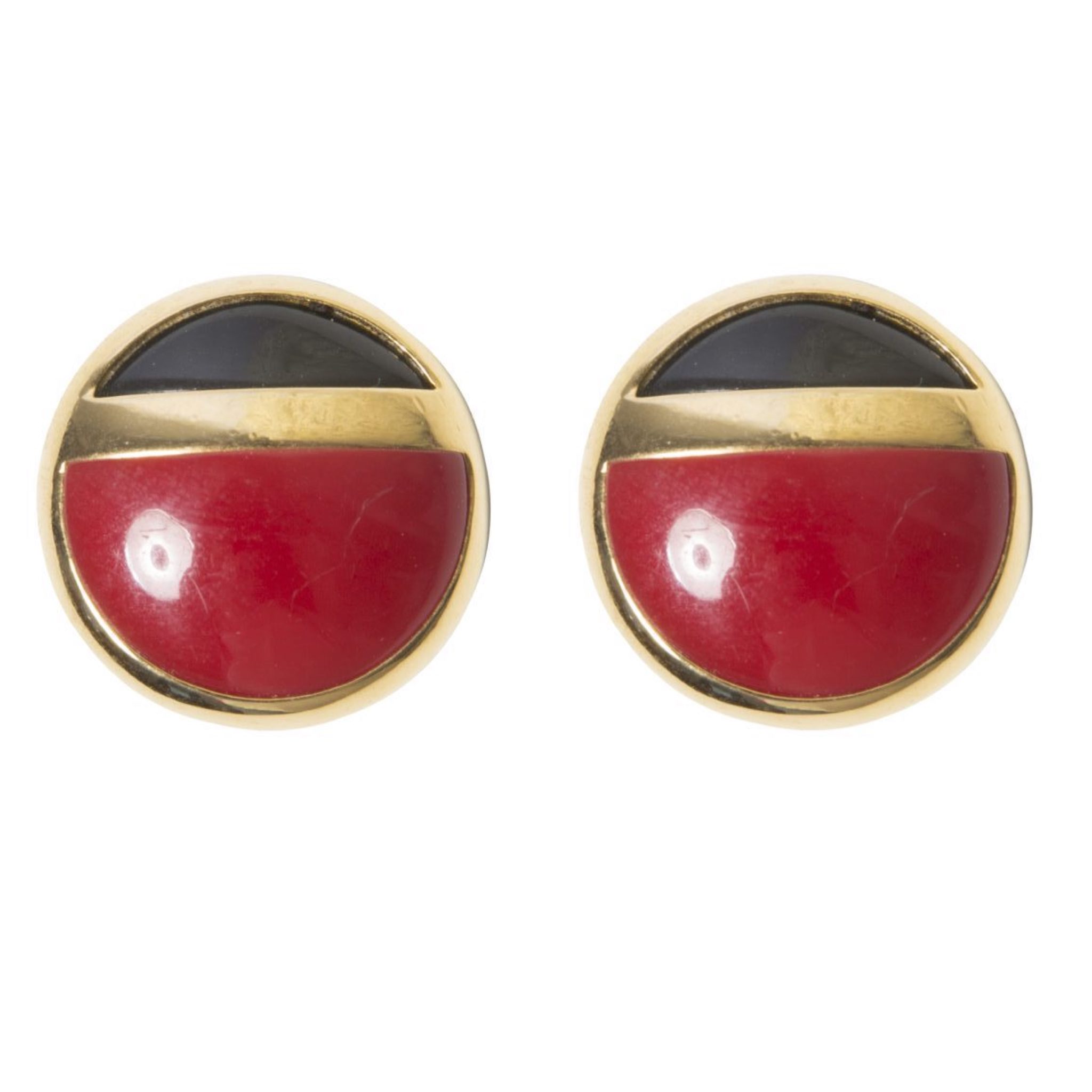 Vintage red enamel round gold earrings