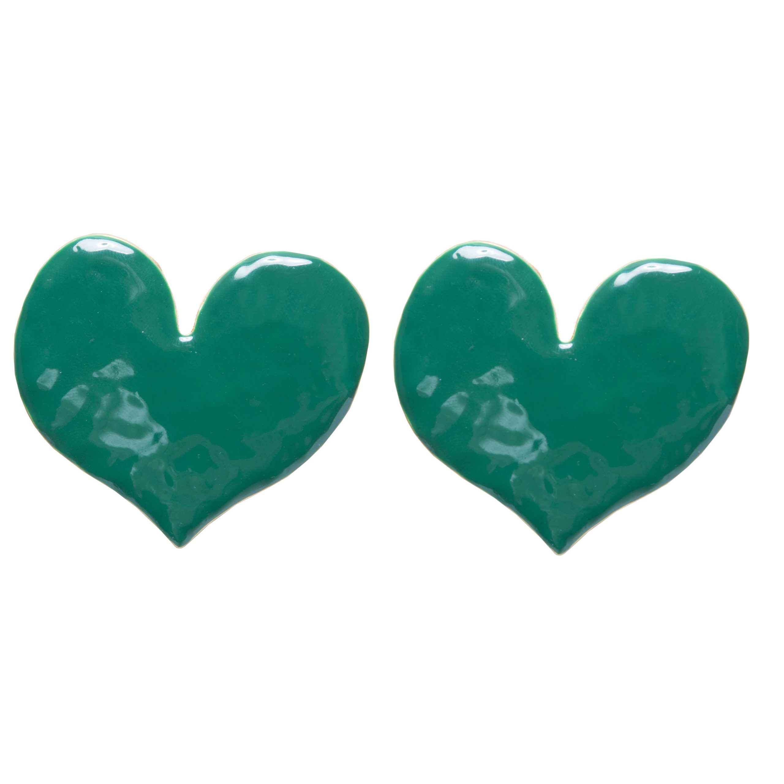 Green extra large enamel heart earrings