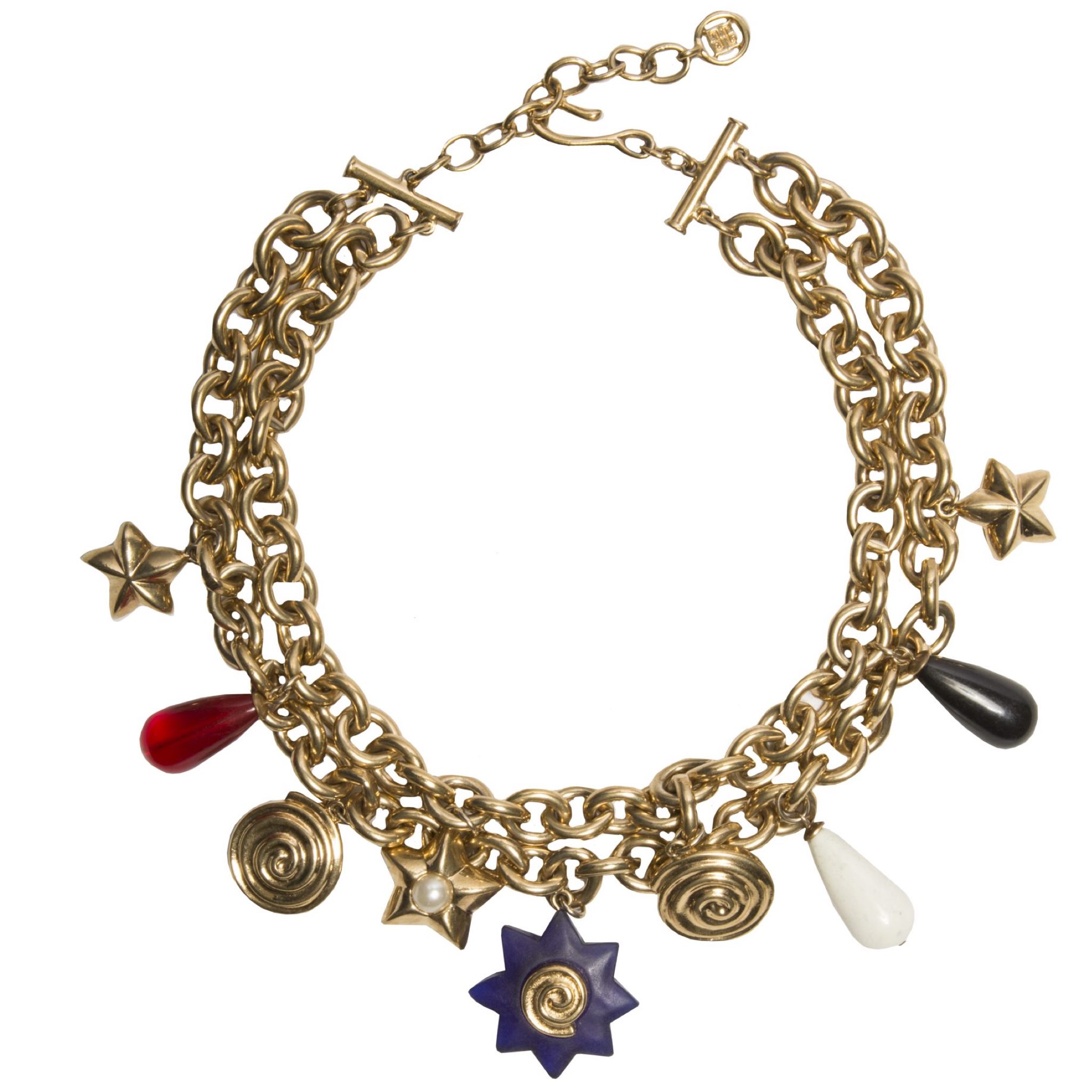 Vintage gold charm necklace with plexiglass