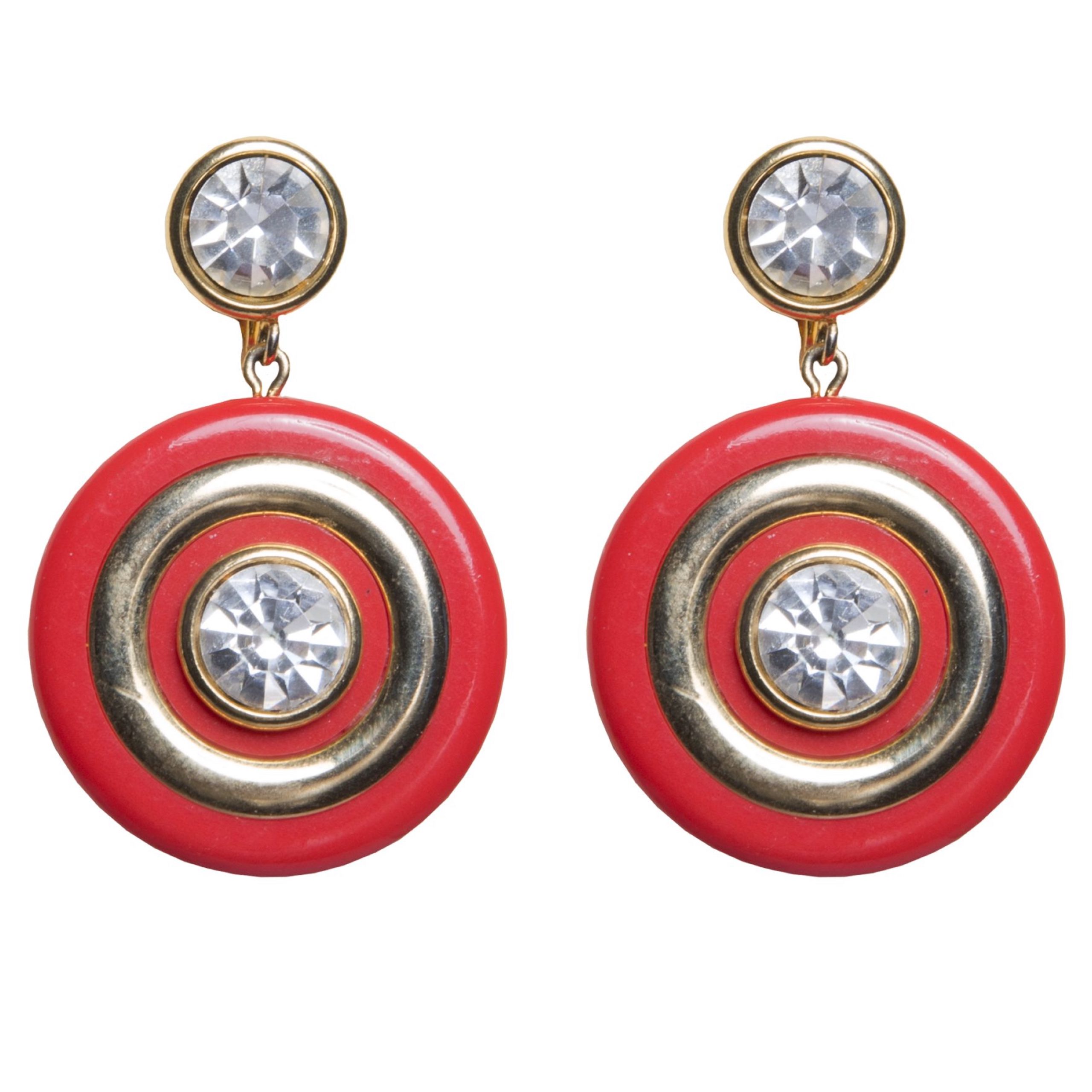 Vintage red disc drop plexiglass earrings