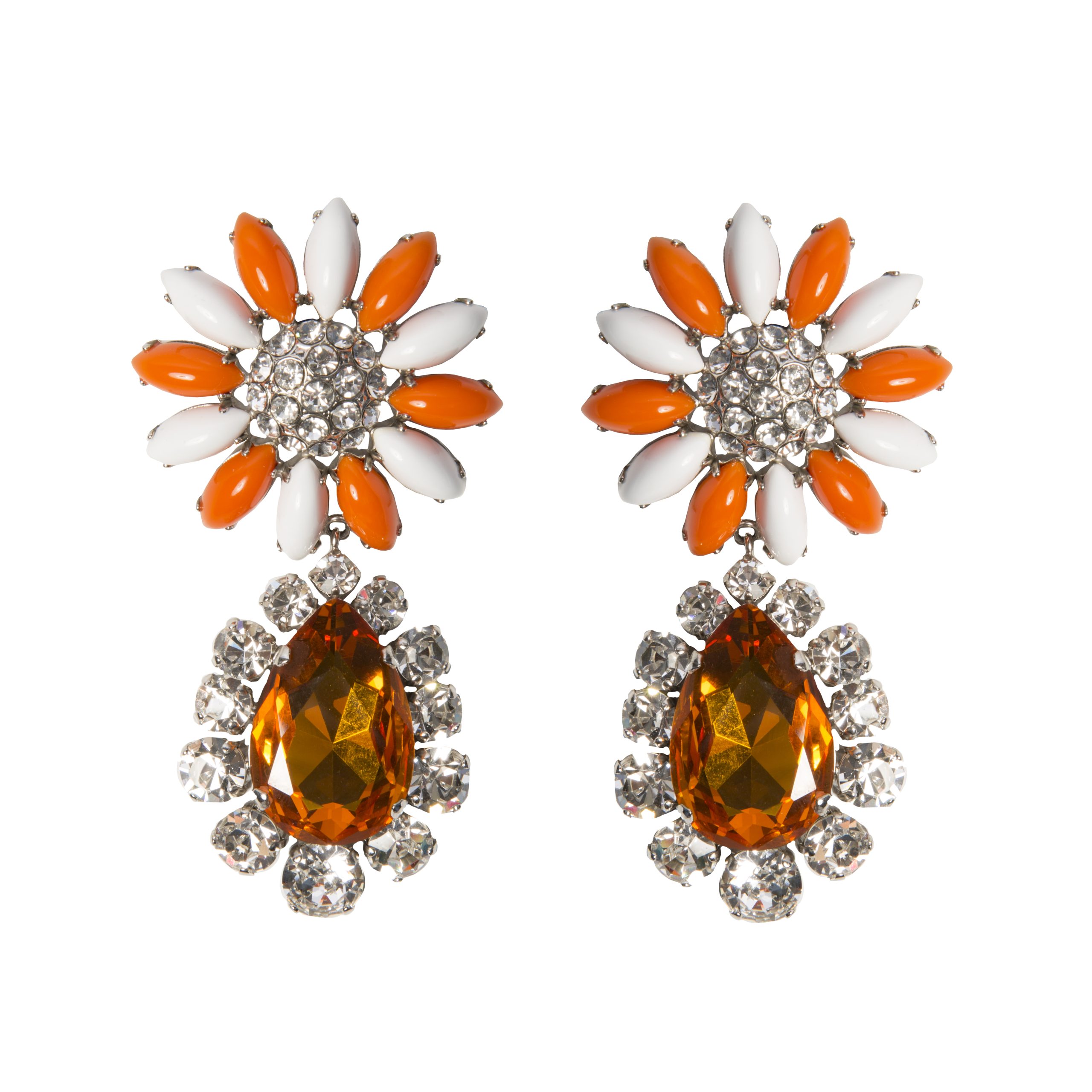 Orange and white daisy drop earrings