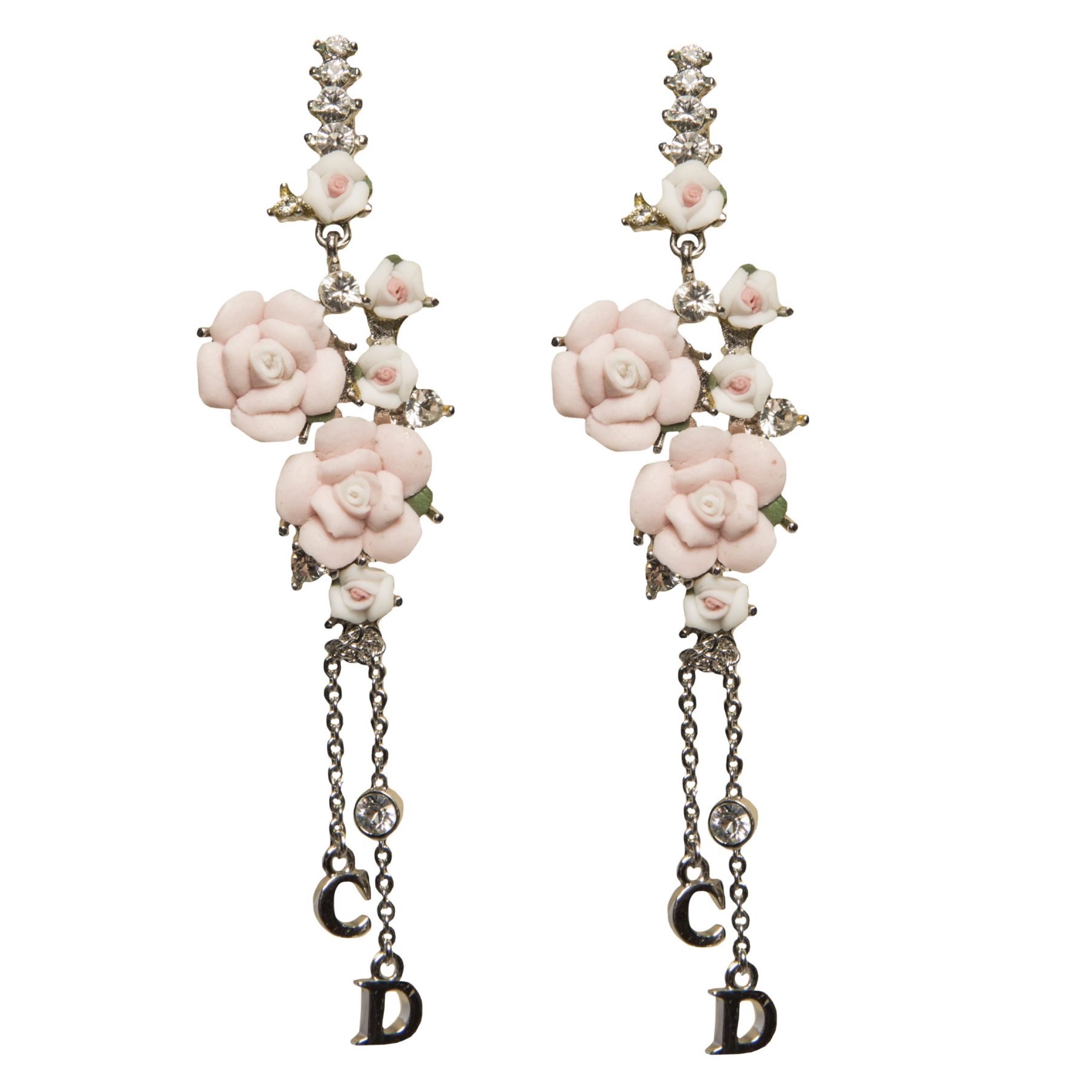 Vintage baby pink enamel rose earrings