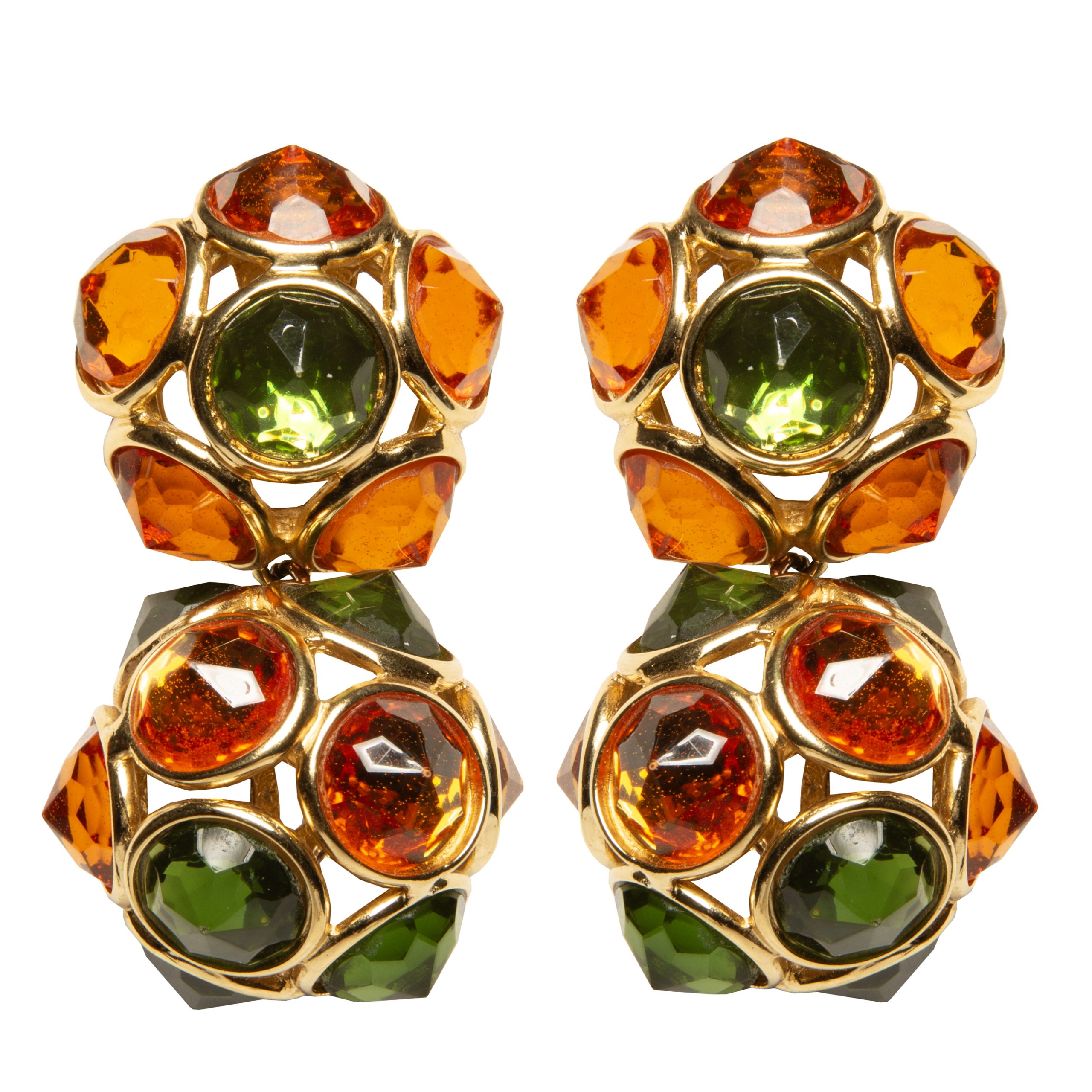 Vintage green orange large stones earrings