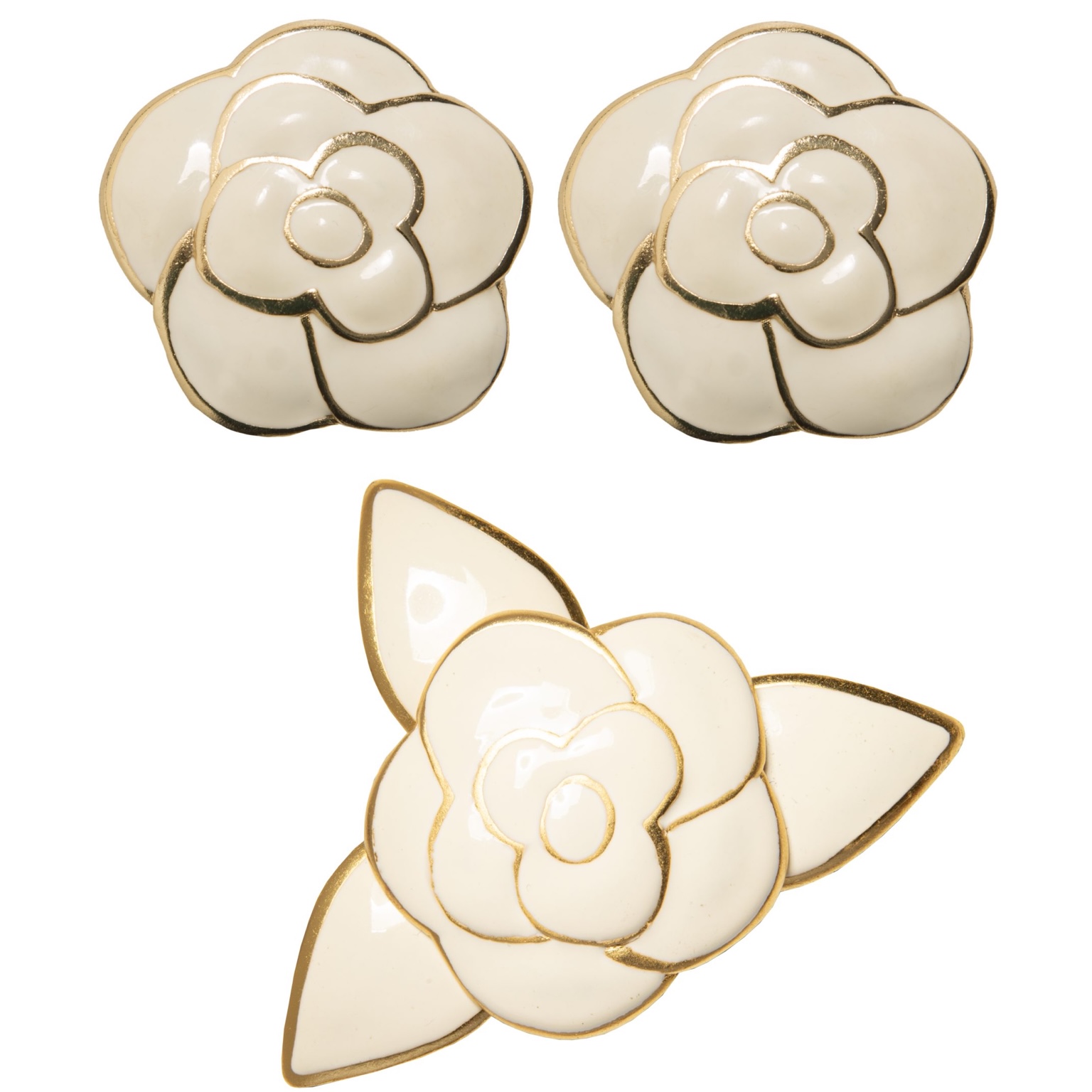 Vintage beige enamel flower set