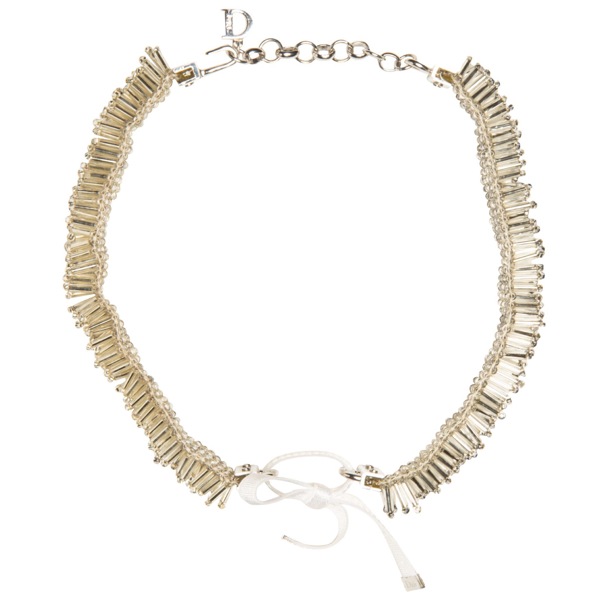 Vintage silver beads ribbon choker