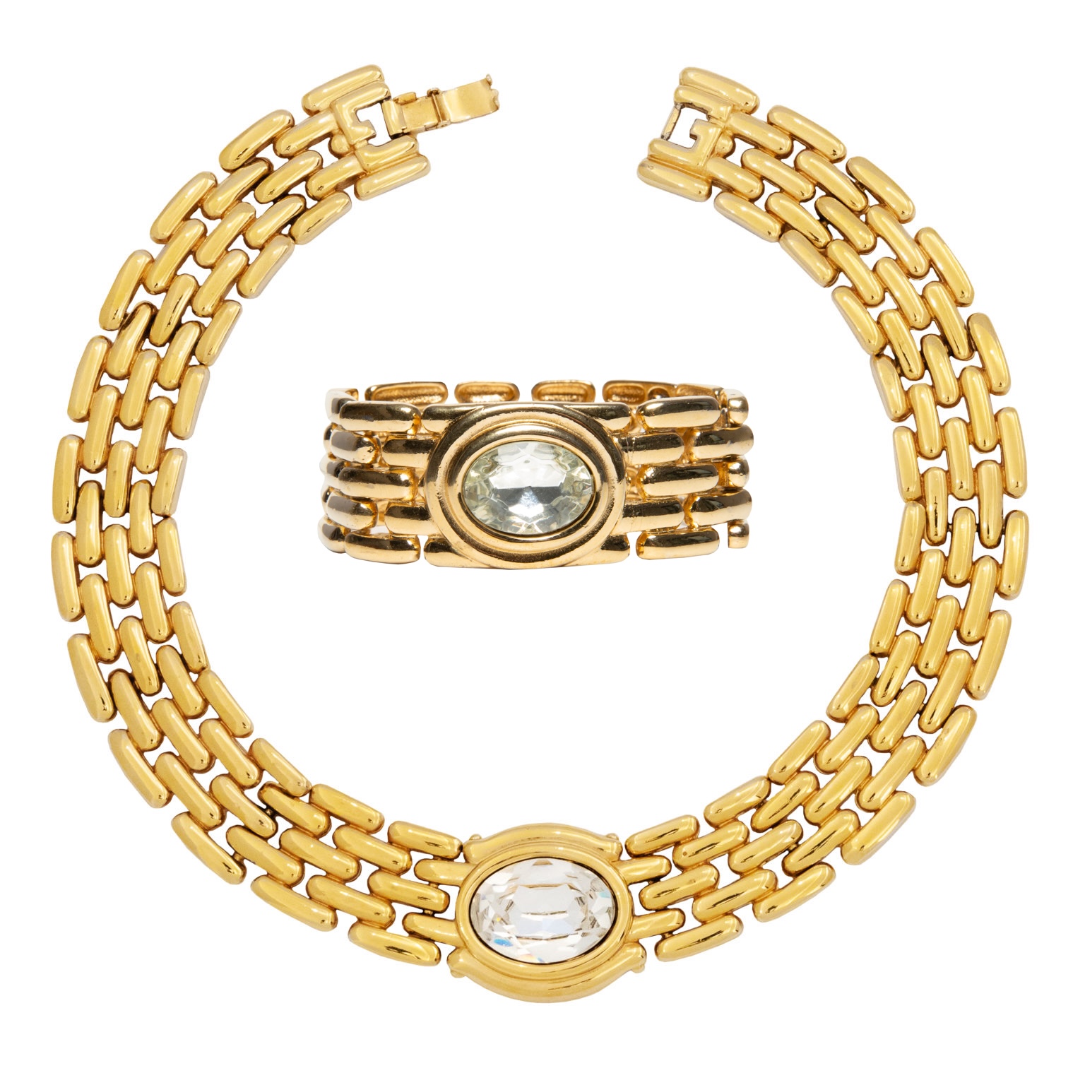 Vintage gold tone wide choker set