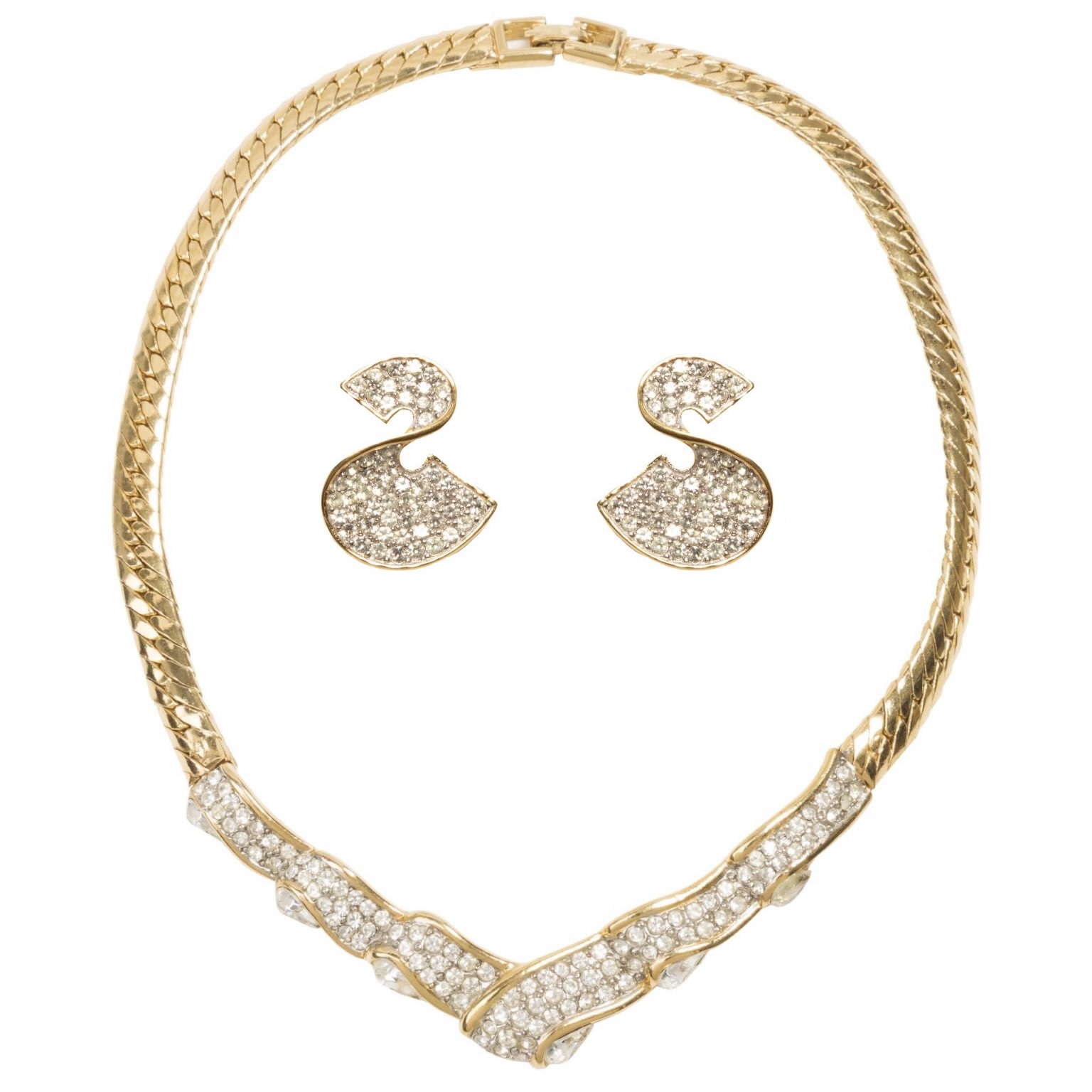 Vintage crystal drops wave gold set